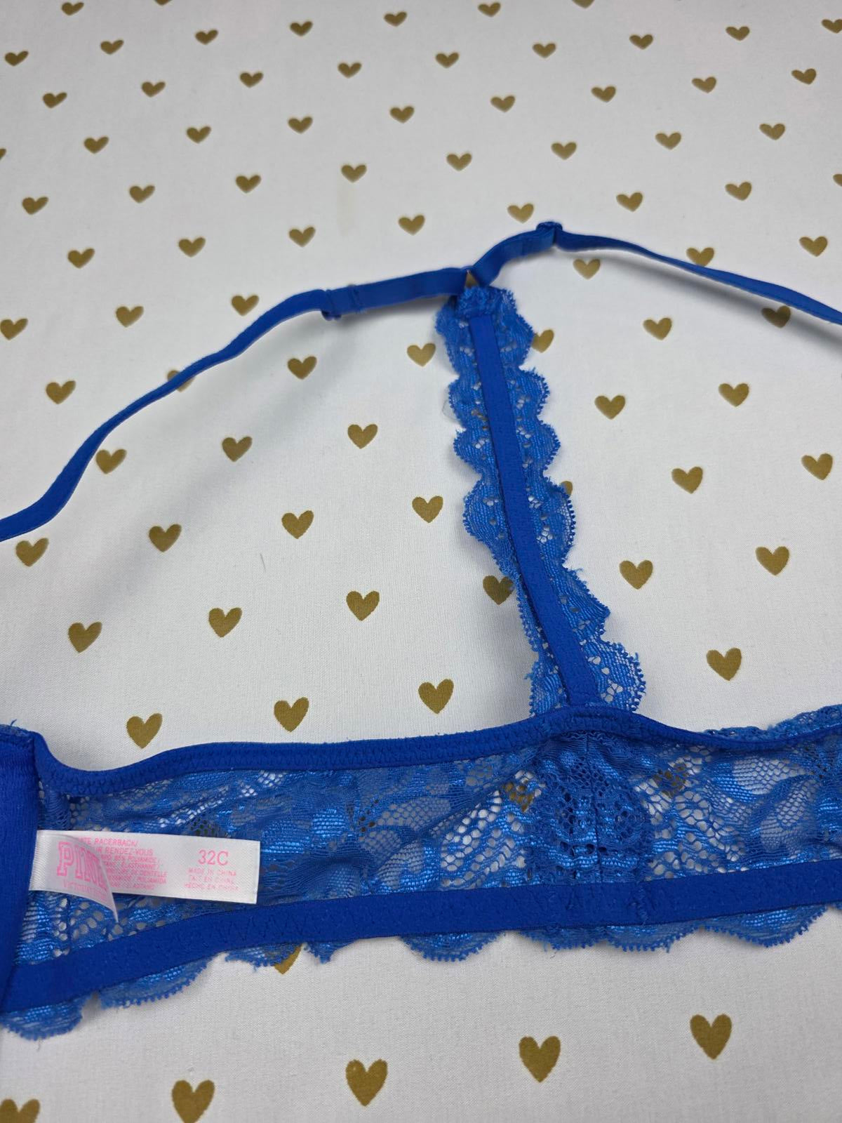 Victorias Secret PINK Sexy Blue Front Close racerback bra 32C