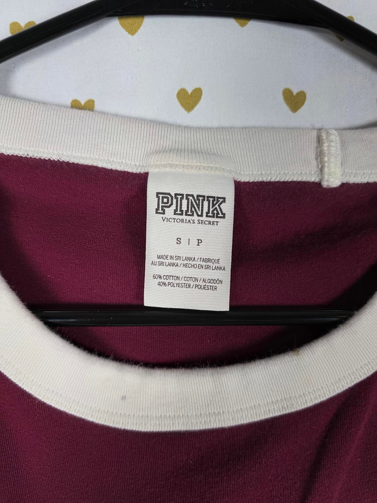 Victorias Secret PINK Logo BLING SEQUINED ringer tee shirt Small