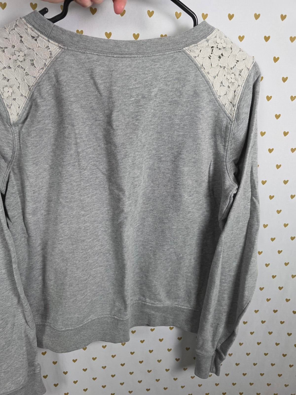 Victorias Secret Pink Lace accent Logo grey sweater Shirt XS