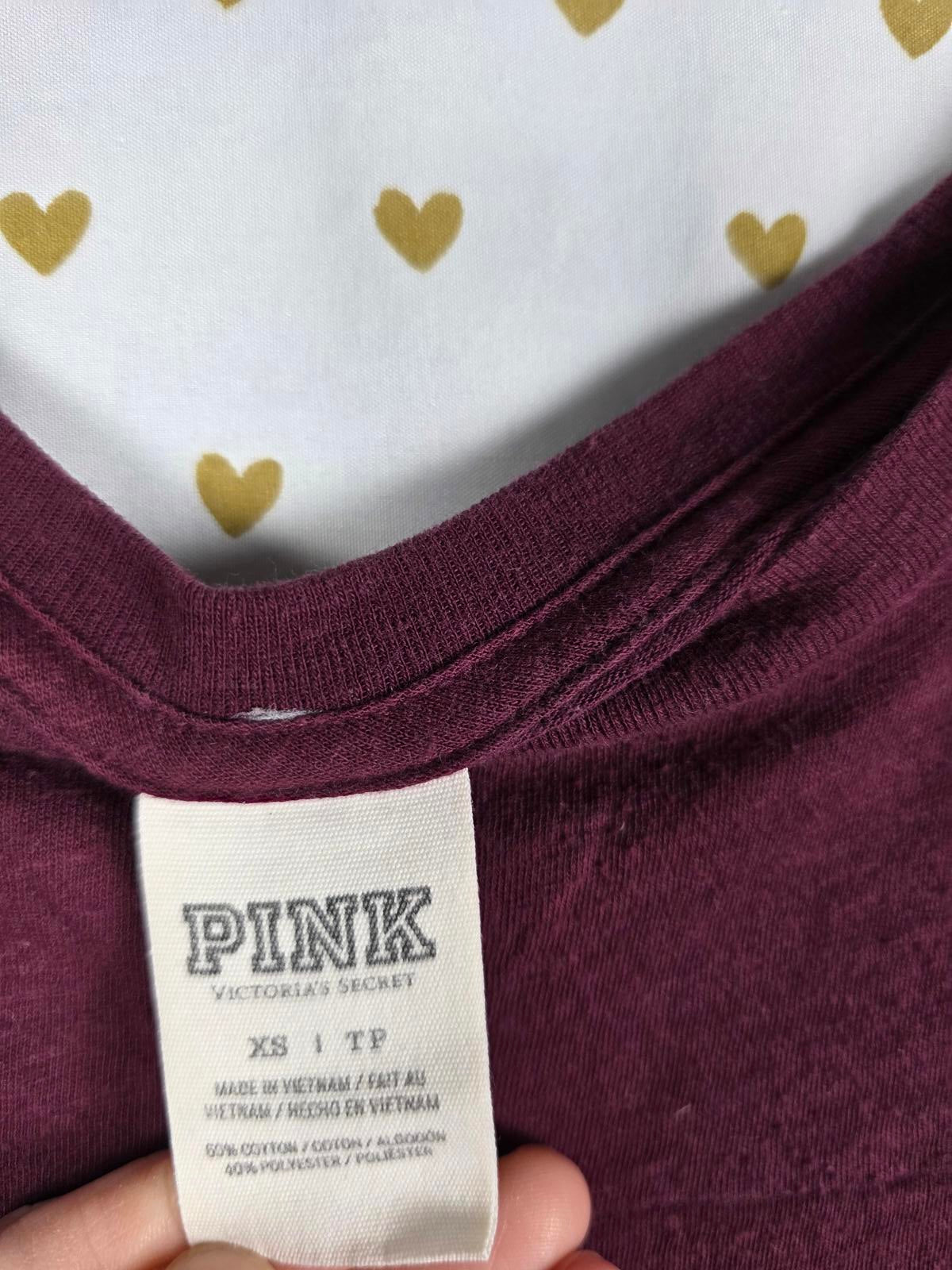 Victorias Secret PINK Maroon Ringer Tee shirt XS