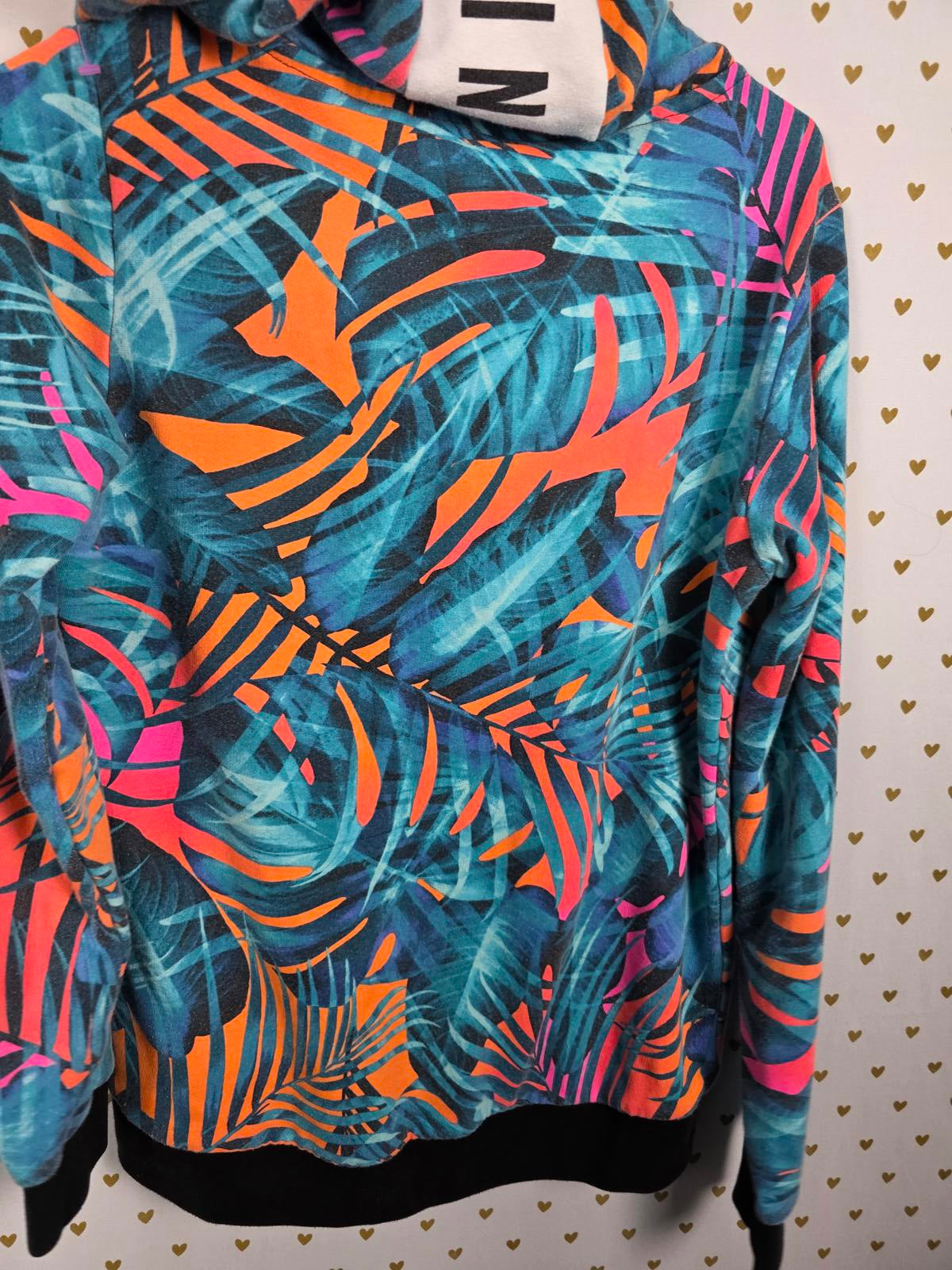 Victorias Secret Pink Neon RARE Floral Full Zip Jacket XS Oversized Hoodie