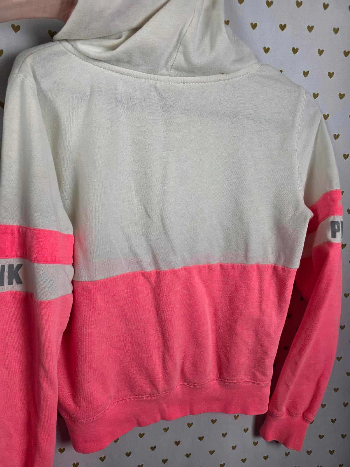 Victorias Secret Pink Neon Colorblock Full Zip Hoodie Jacket SMALL