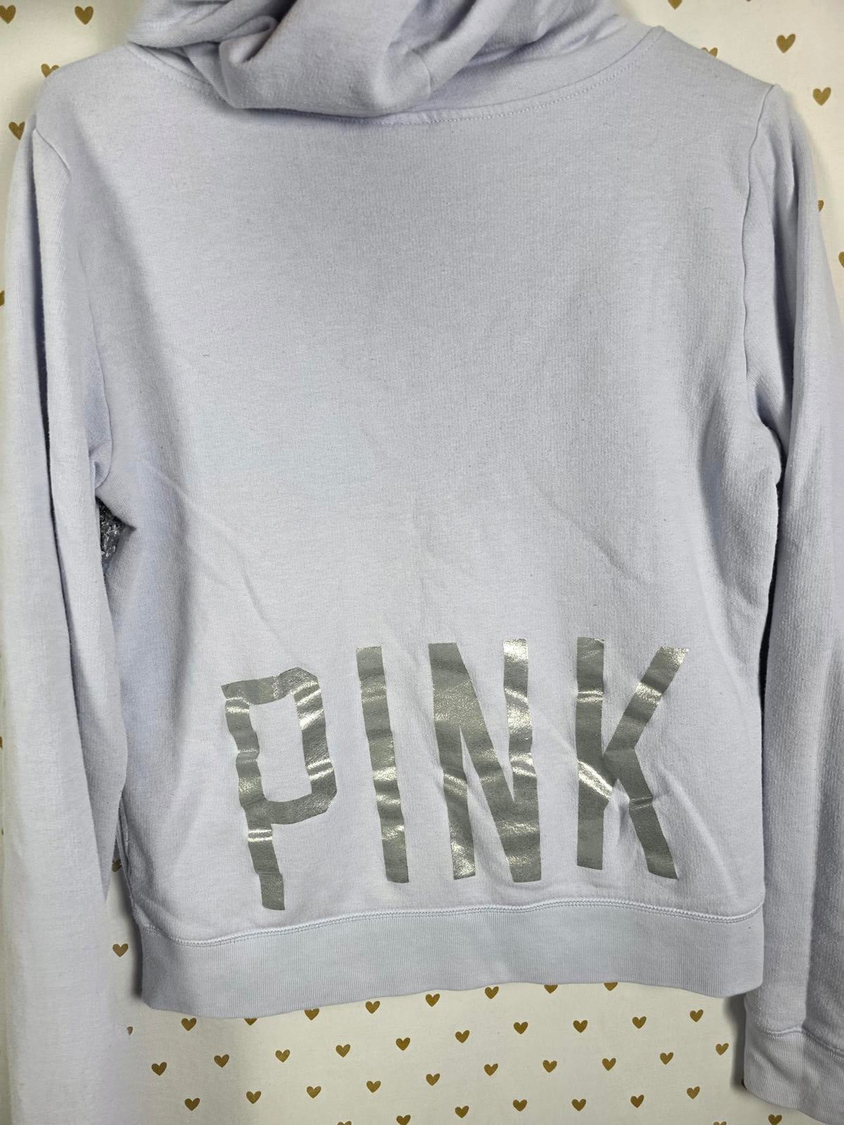 Victoria's Secret PINK Fashion Show Silver Sequin Bling Hoodie SMALL Rare