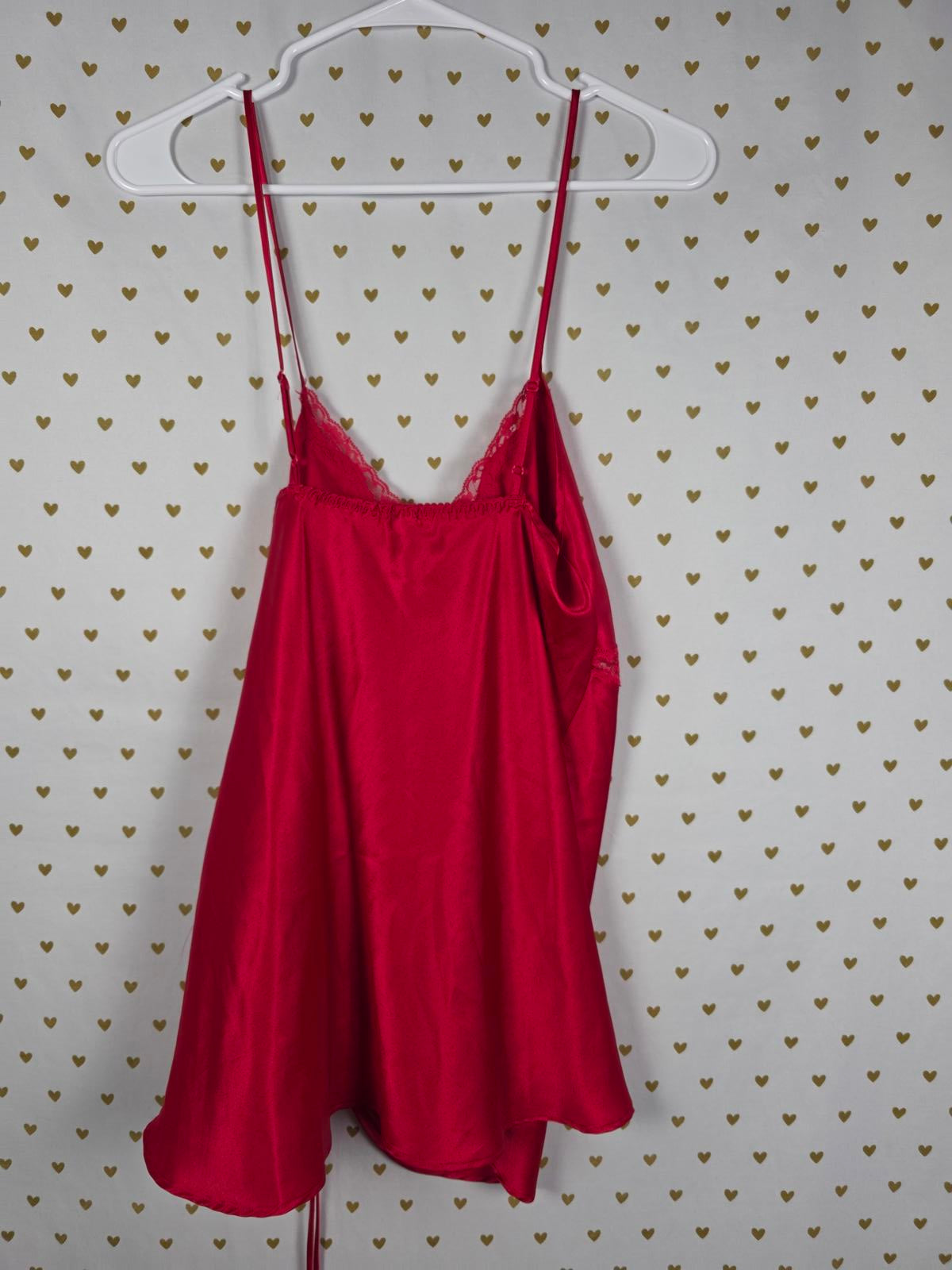 Victorias Secret Red Satin Silky Sexy Nightie Lingerie Slip Chemise MEDIUM