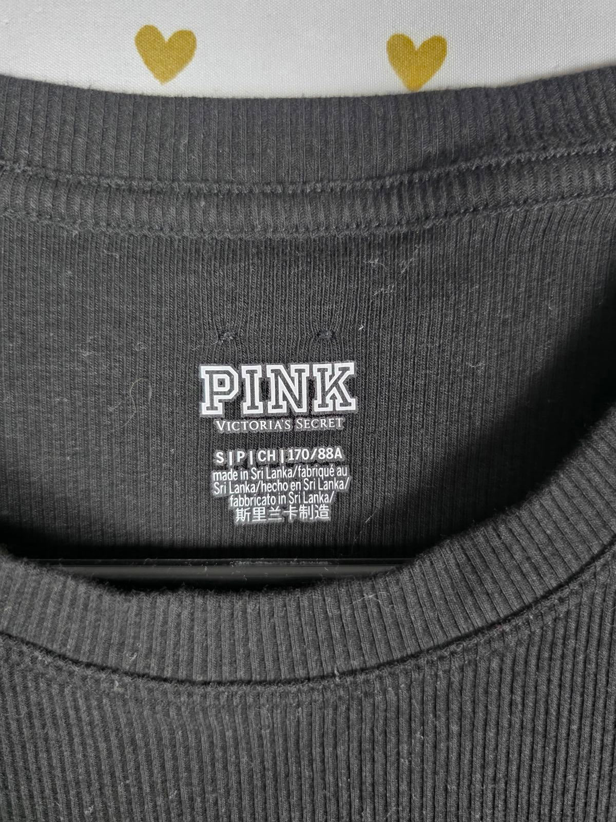 Victorias Secret PINK Ribbed Fitted Black Dress Stretchy Comfy Tee Shirt SMALL