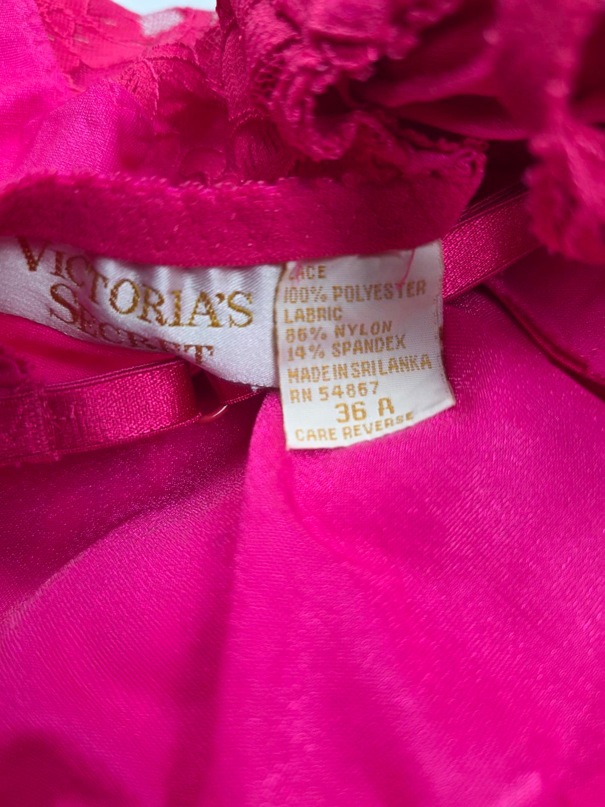 Victorias Secret VINTAGE 36A Pink Sexy Teddy Ruffled 90's Lingerie Bodysuit