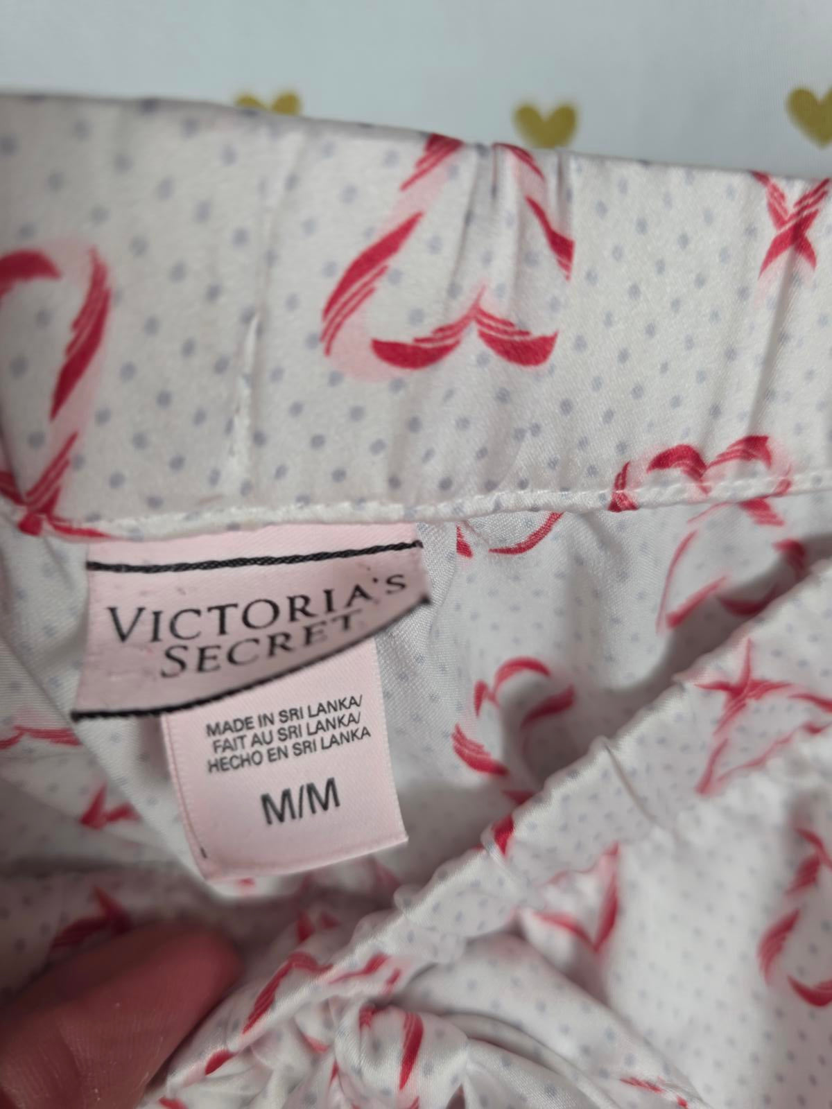 Victorias Secret SATIN Sleep Set Button Down Shirt Pants HEARTS MEDIUM
