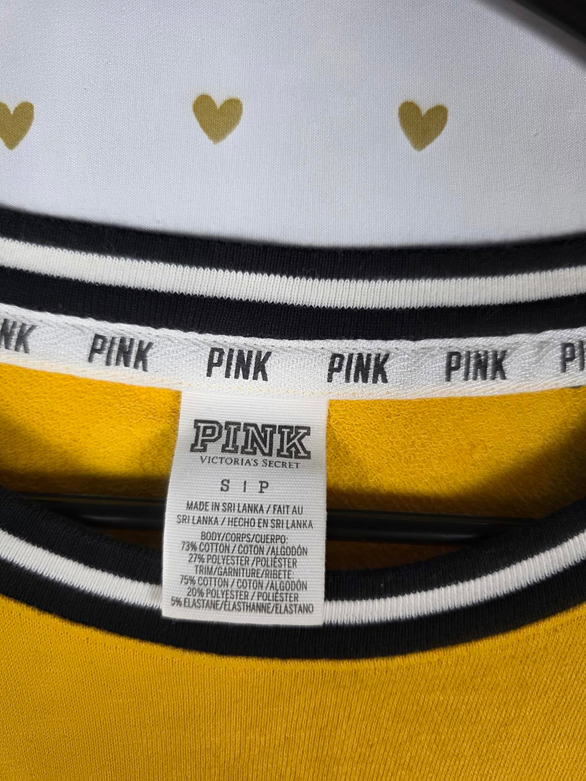 Victorias Secret Pink yellow logo sweater Shirt Dog Logo Pocket SMALL