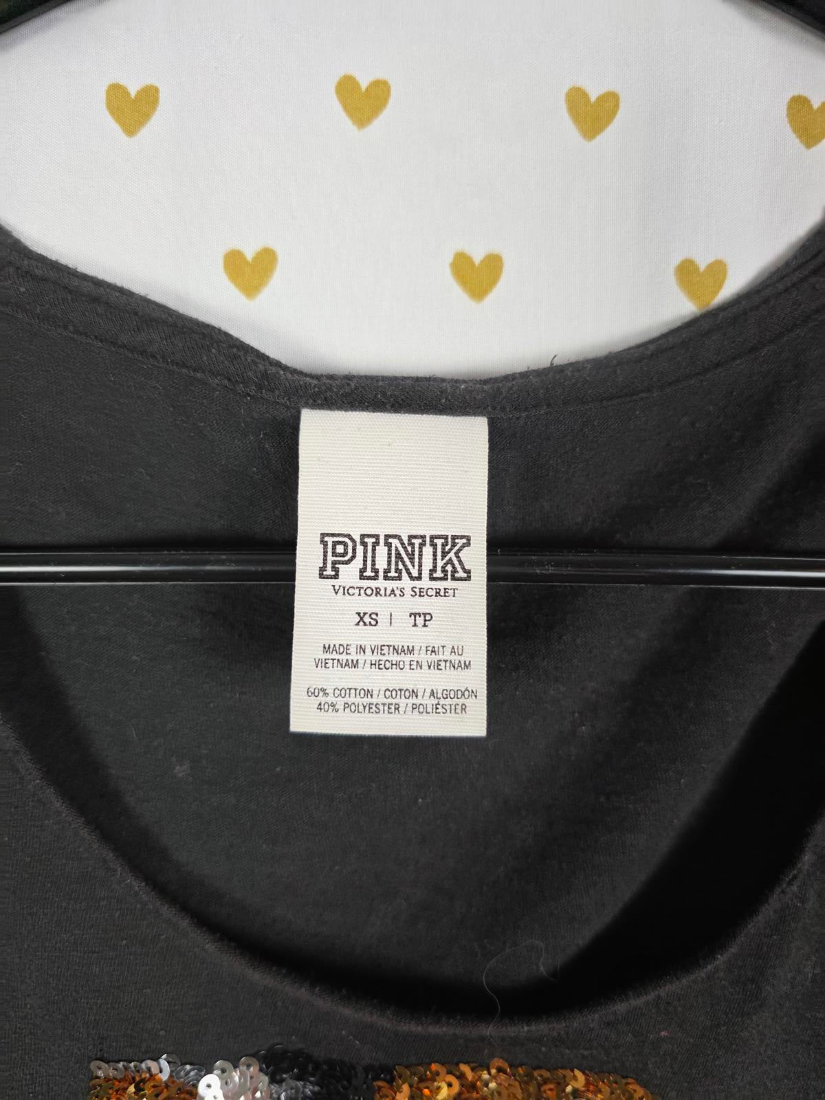Victorias Secret PINK Animal Print BLING Sequined P logo Tee shirt XS