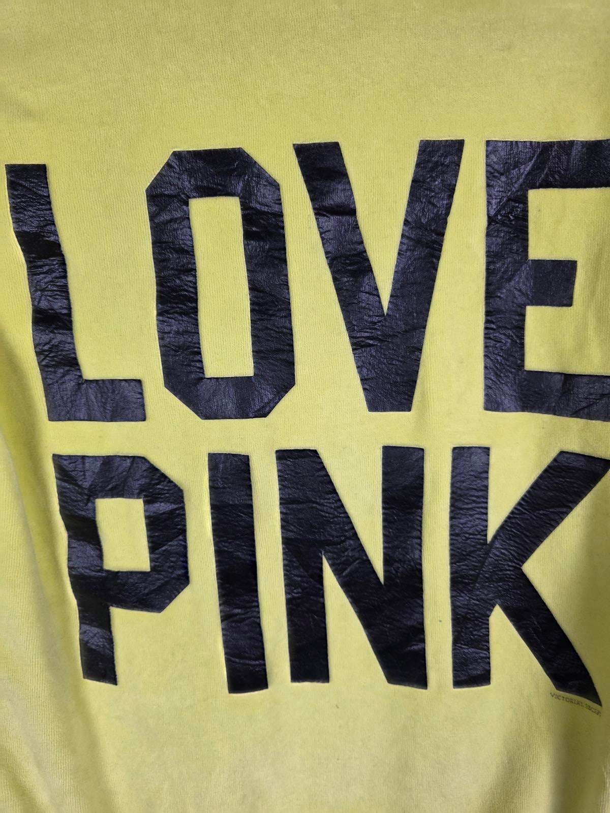 Victorias Secret Pink Y2K Vintage VELOUR Yellow Full Zip Hoodie Jacket LOVE XS
