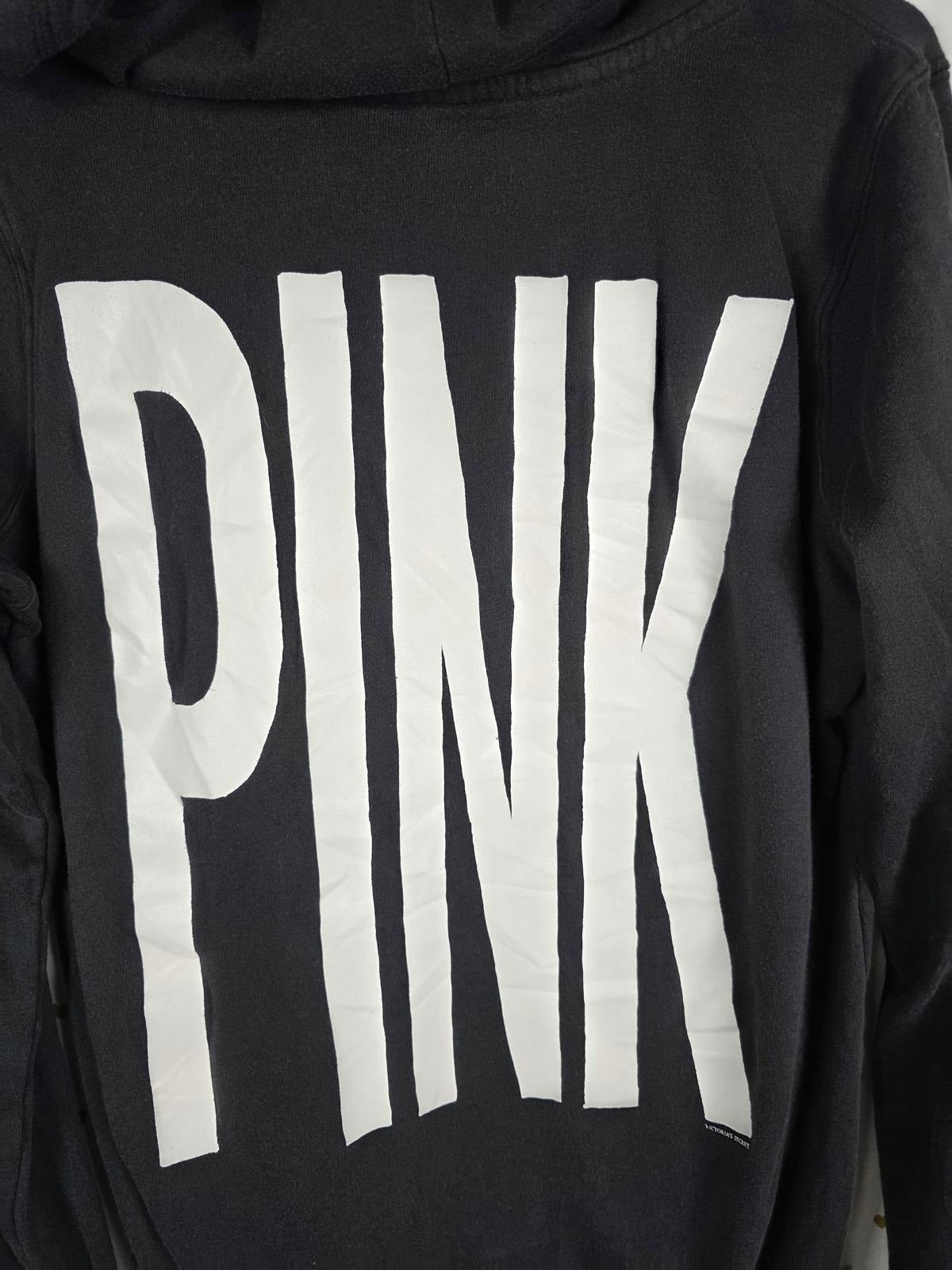 Victorias Secret Pink VINTAGE Heart LOVE DOG V Neck Pullover Hoodie Sweater SM