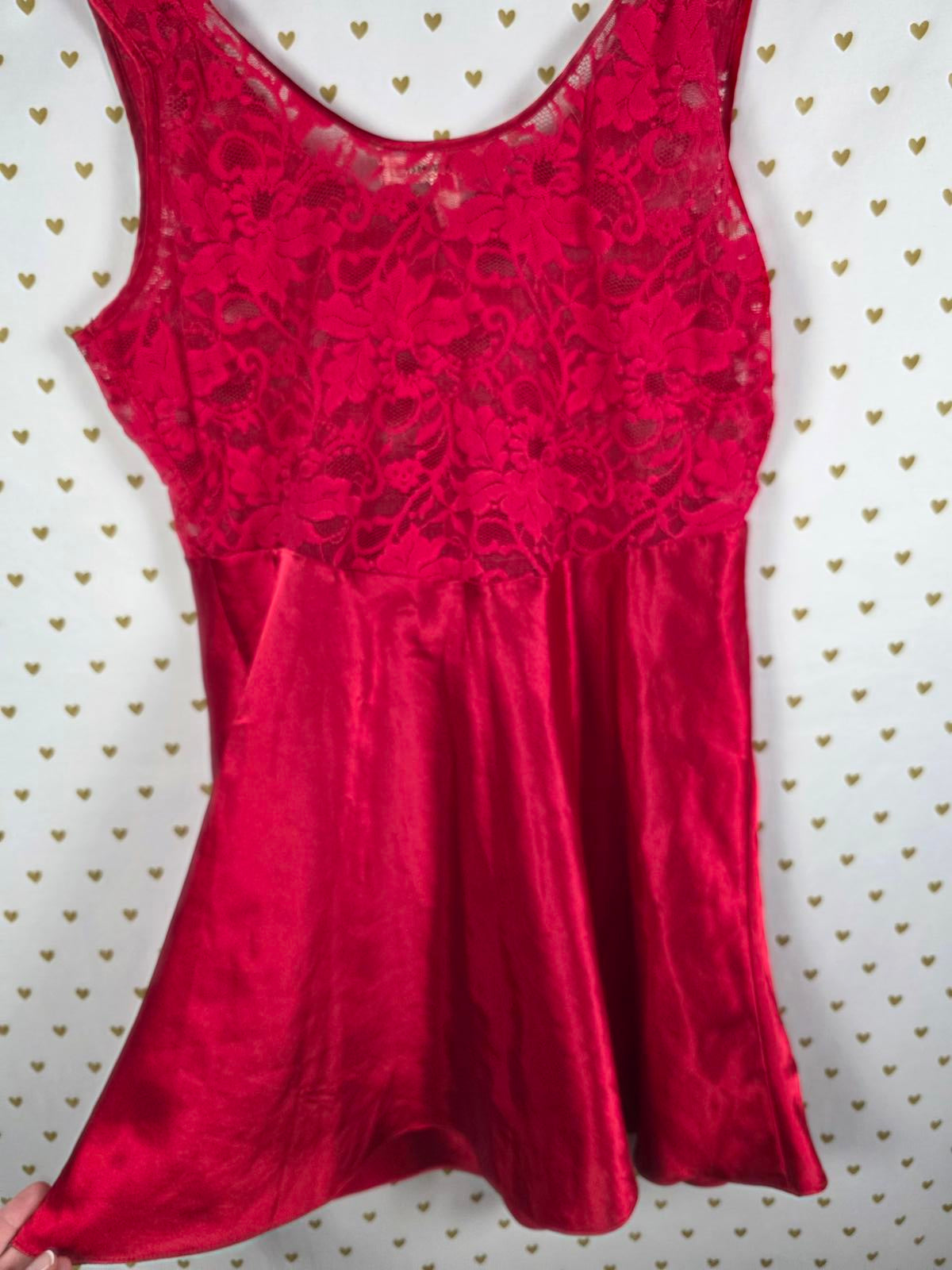 Victorias Secret VINTAGE Heart Label Satin LARGE Red Slip Dress Nightie Lingerie