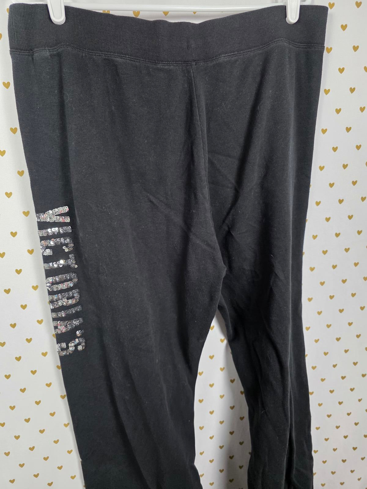 Victorias Secret WINGS BLING Sequined Flare Sweats Black Silver LARGE