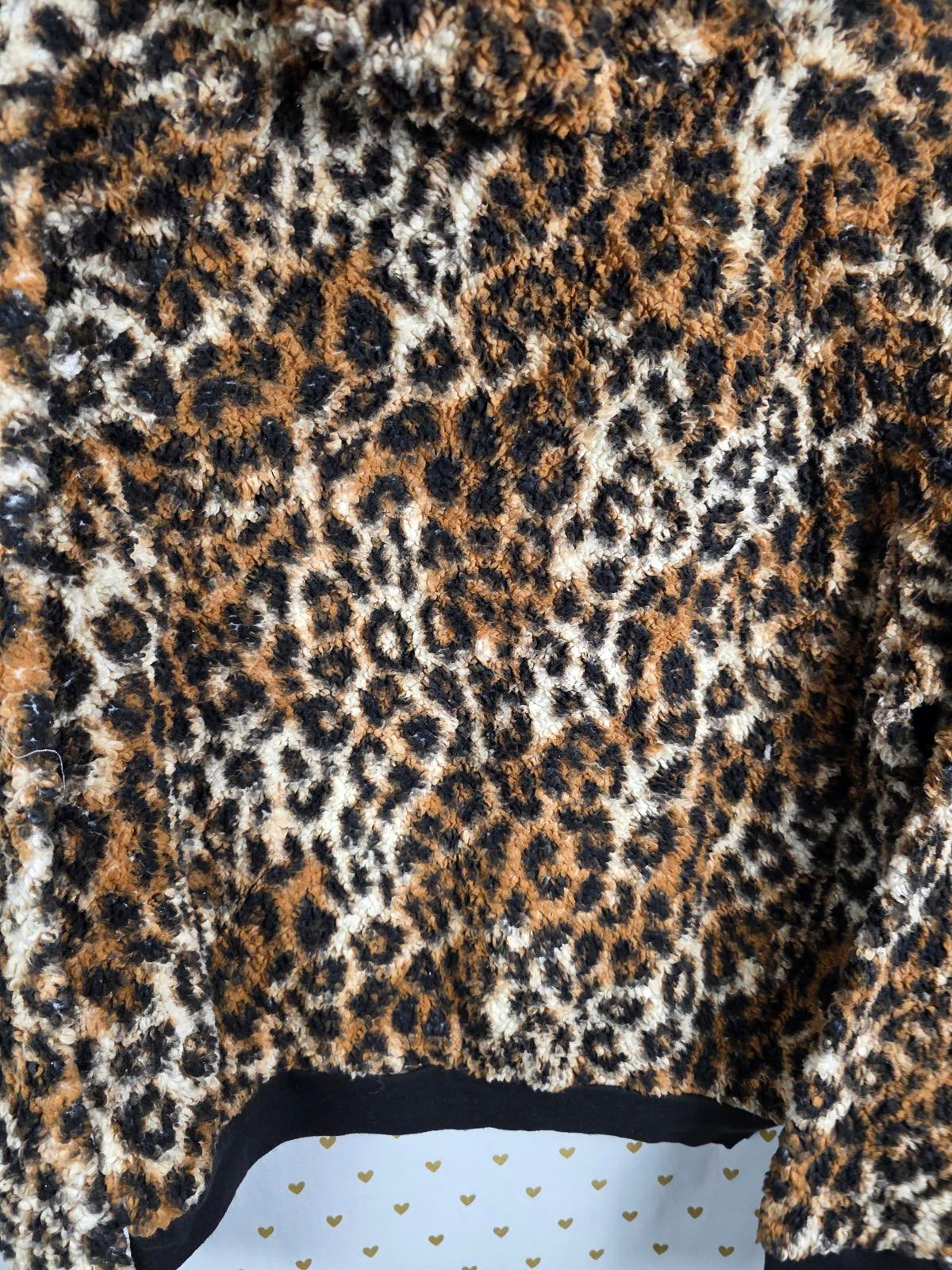 Victorias Secret Pink CHEETAH LEOPARD FUZZY Pullover Hooded Jacket Coat SMALL