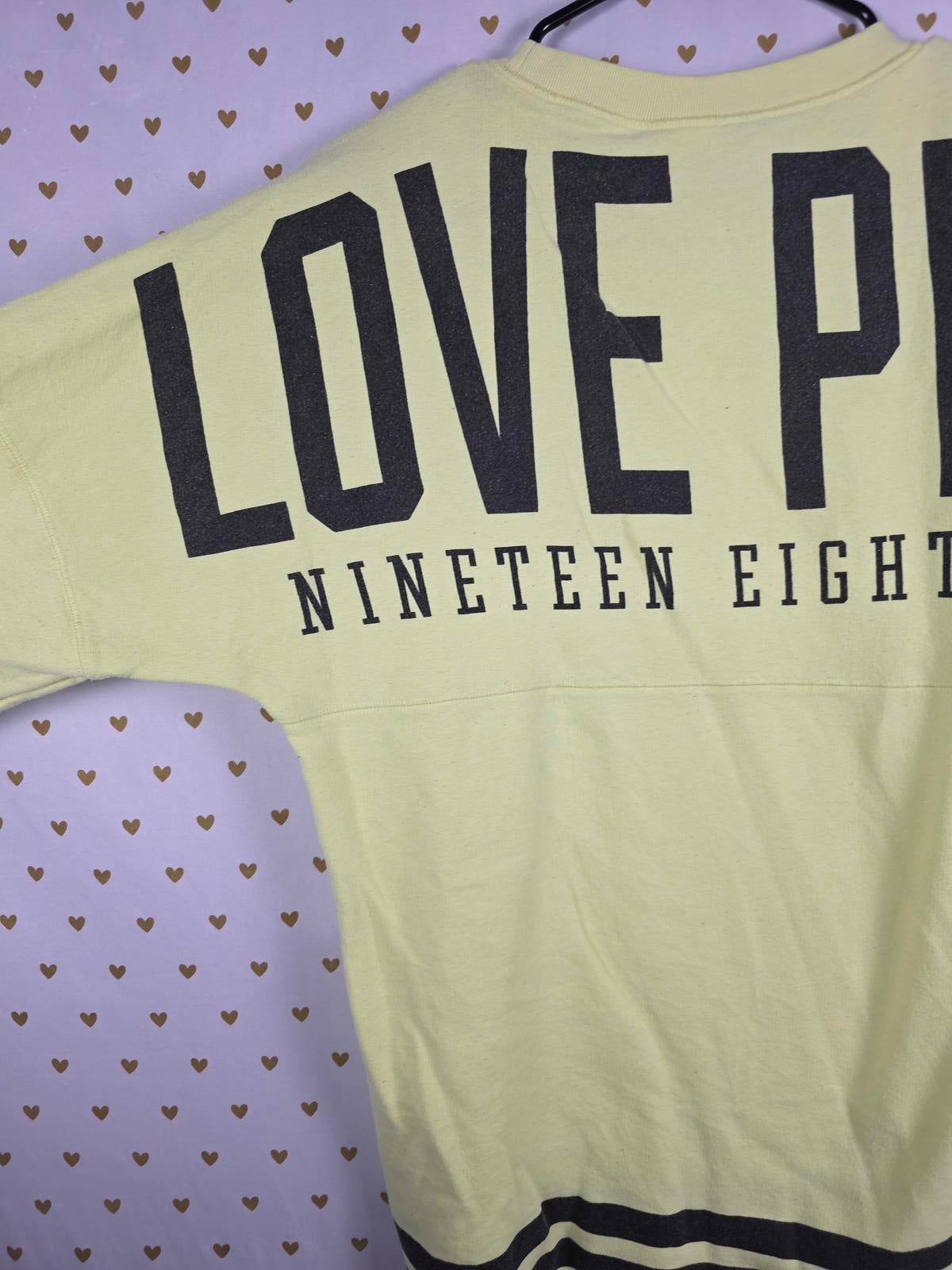 Victorias Secret PINK yellow Campus Tee shirt Sweater Top Vintage dog Logo SM