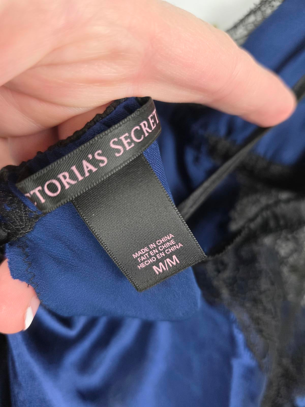 Victorias Secret medium Silky Satin Blue Babydoll Nightie Slip Dress Lingerie