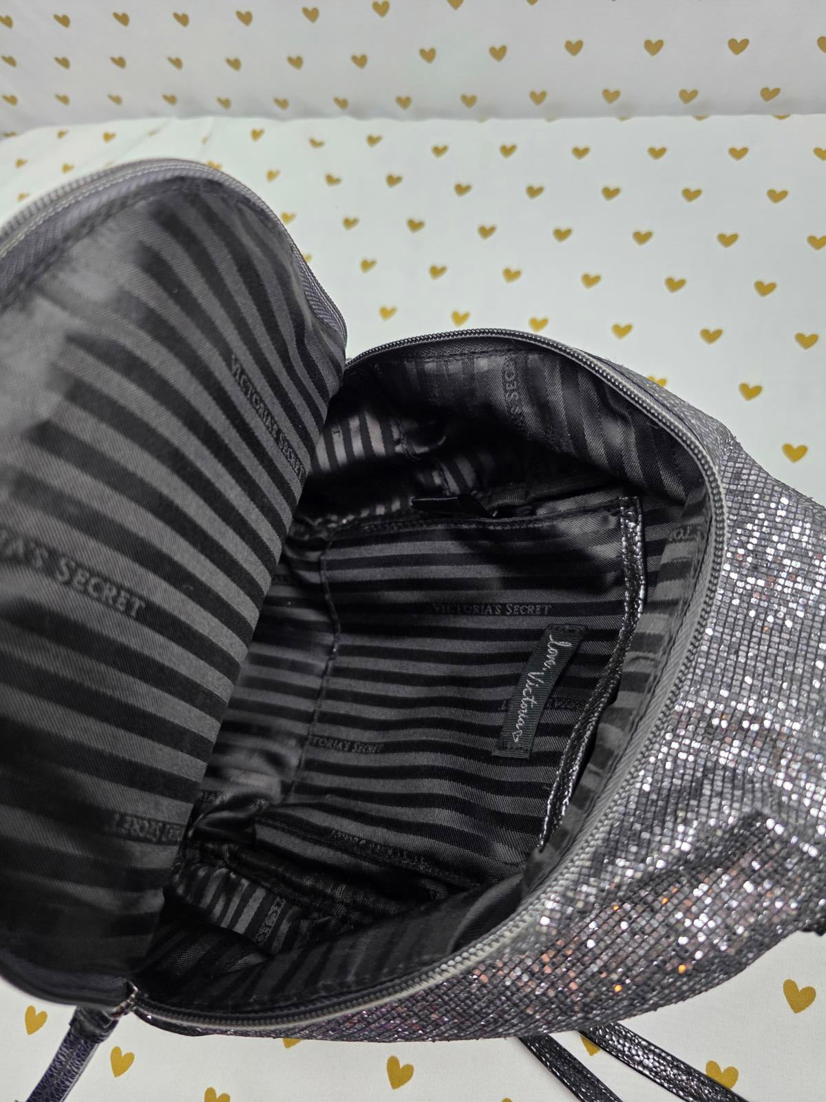 Victoria's Secret Black Studded Glitter Bling city Mini Purse Backpack EXC