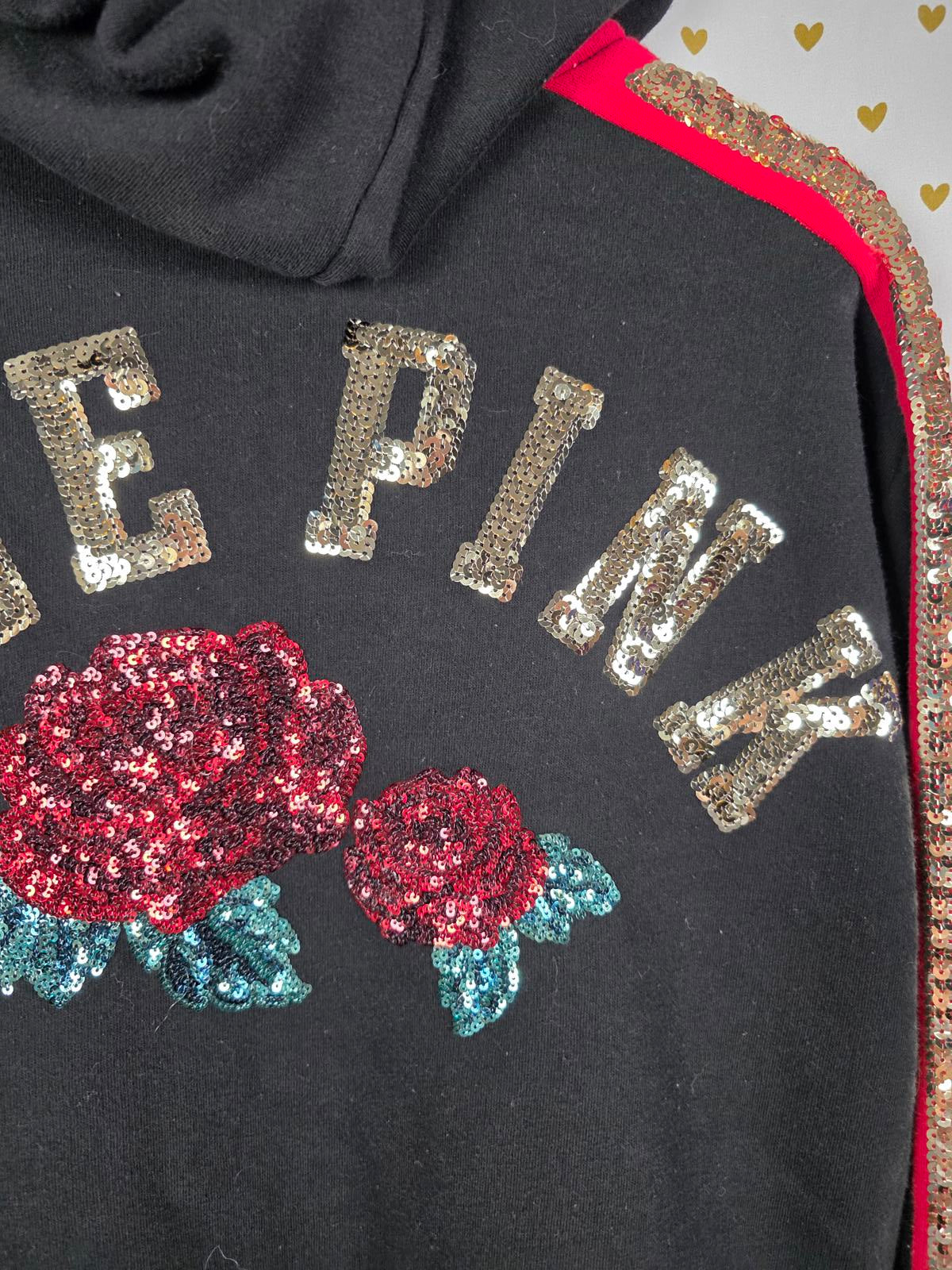 Victorias Secret Pink BLING Special Edition ROSE Sequined Hoodie Sweater Small