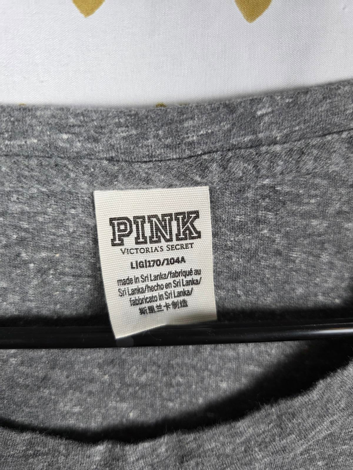 Victorias Secret PINK LOVE Gold Bling Tee shirt Sequined Large Grey