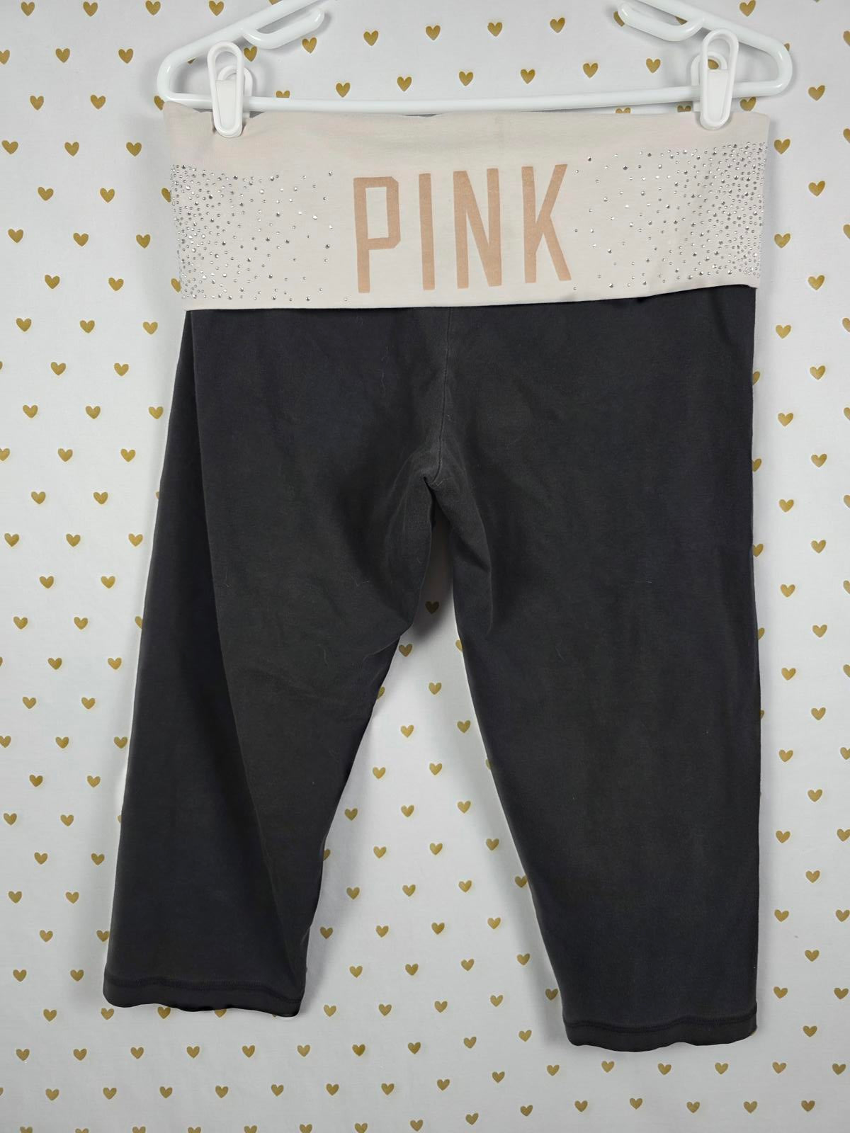 Victorias Secret PINK BLING Studded FOLDOVER Yoga Pants Y2k Large Capri