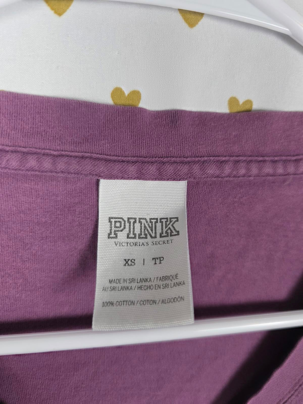 Victorias Secret PINK V neck Campus Pocket Dog Logo Tee Shirt XS Oversized