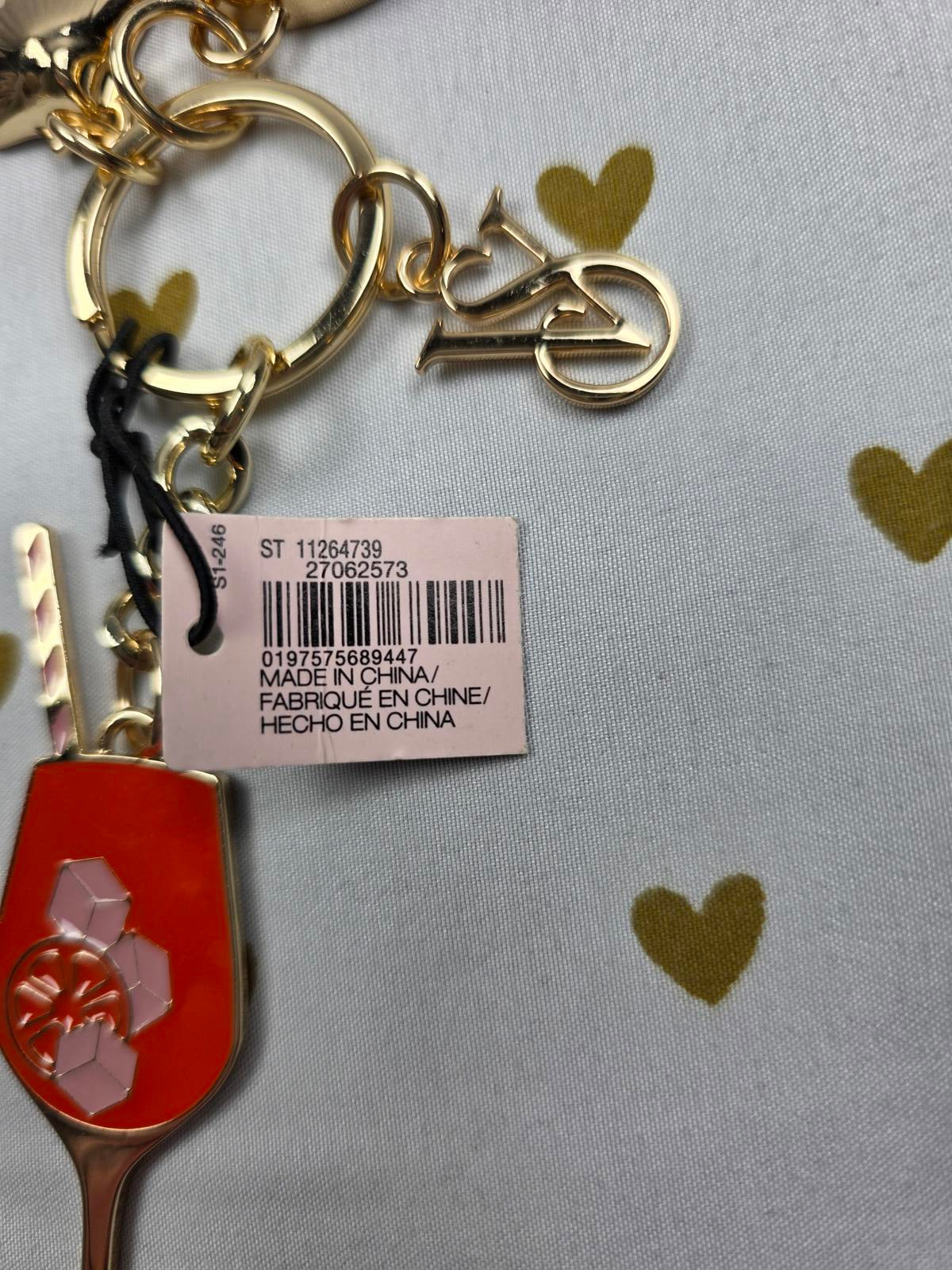 Victorias Secret NEW Net Painted Enamel Keychain Purse Charm Logo Shell Gold