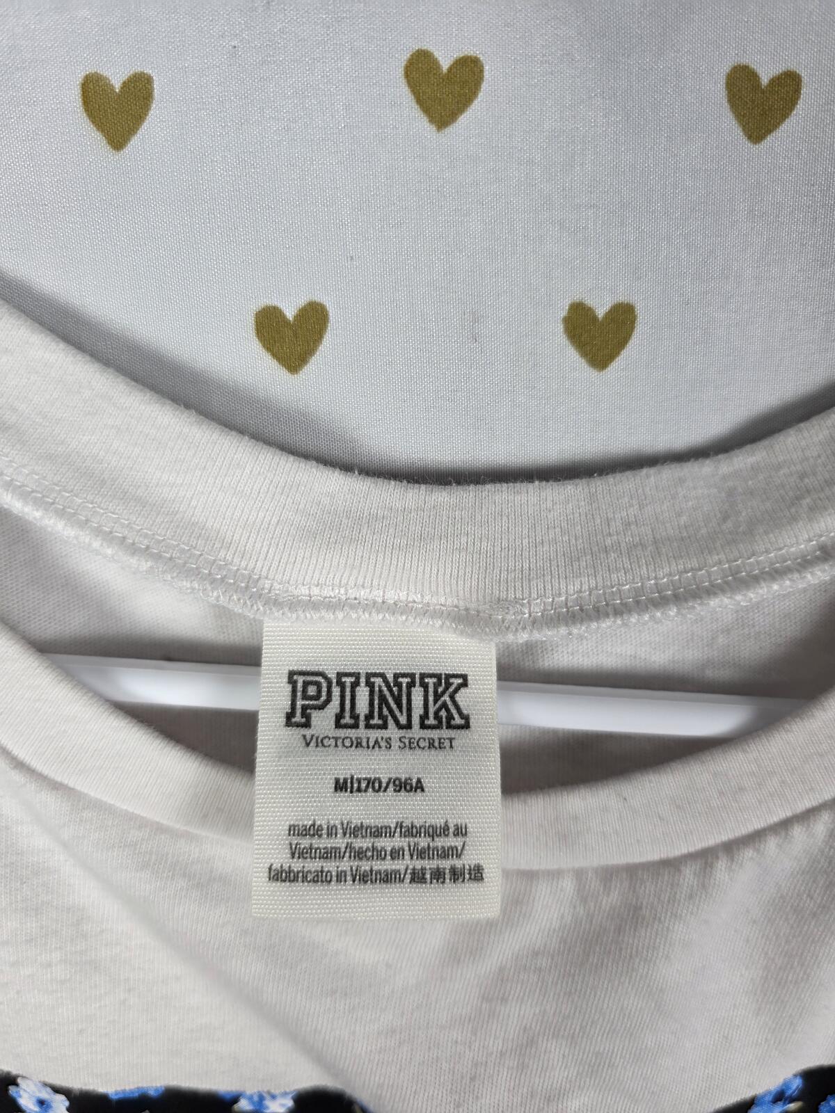 Victorias Secret PINK Floral White Logo Tee shirt MEDIUM