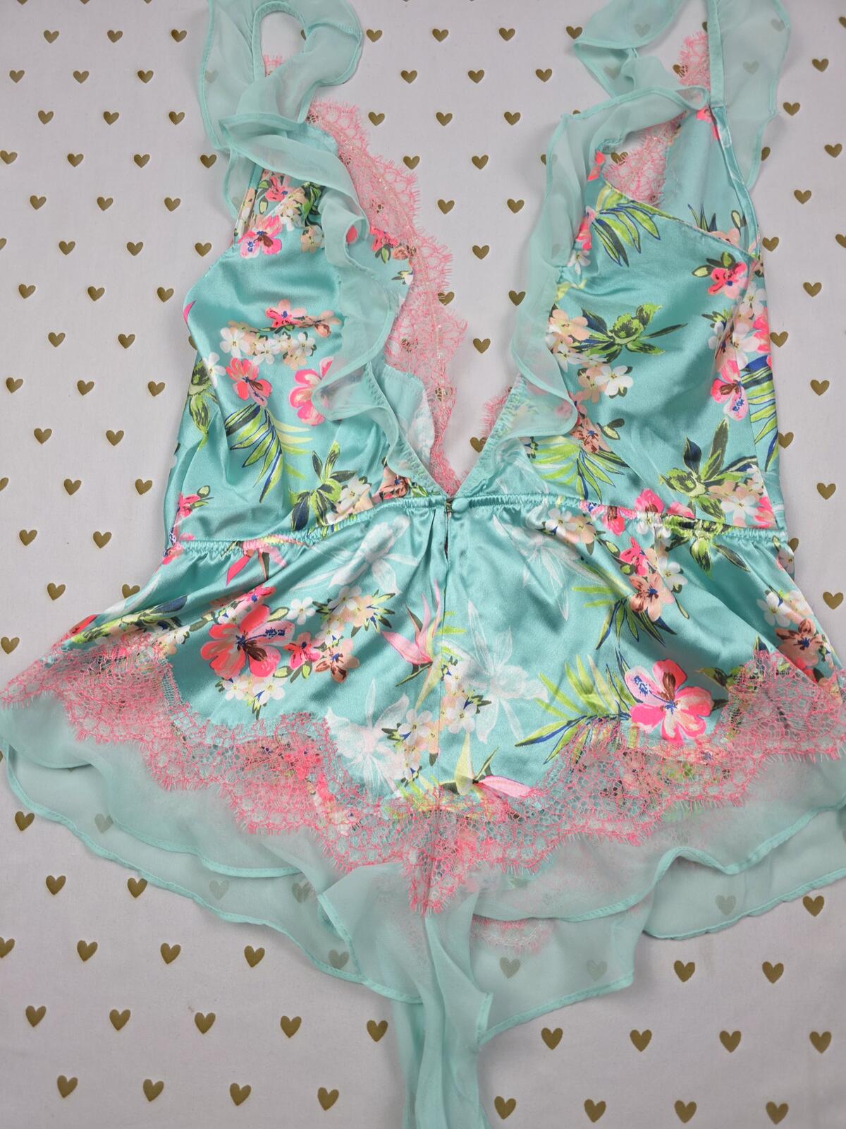 Victorias Secret Vintage Floral Satin Lace Teddy Nightie Lingerie SMALL