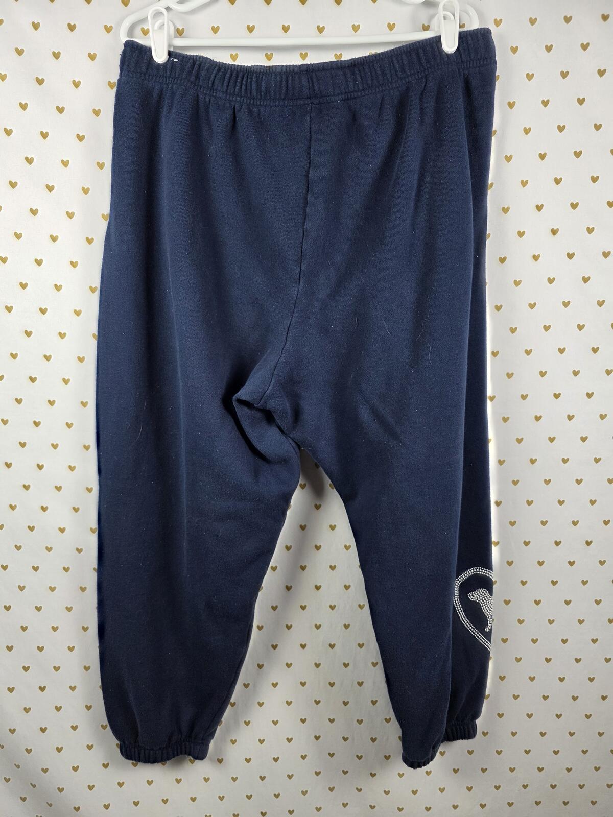 Victorias Secret PINK Pearl Dog Heart Campus Joggers Sweatpants Blue XL