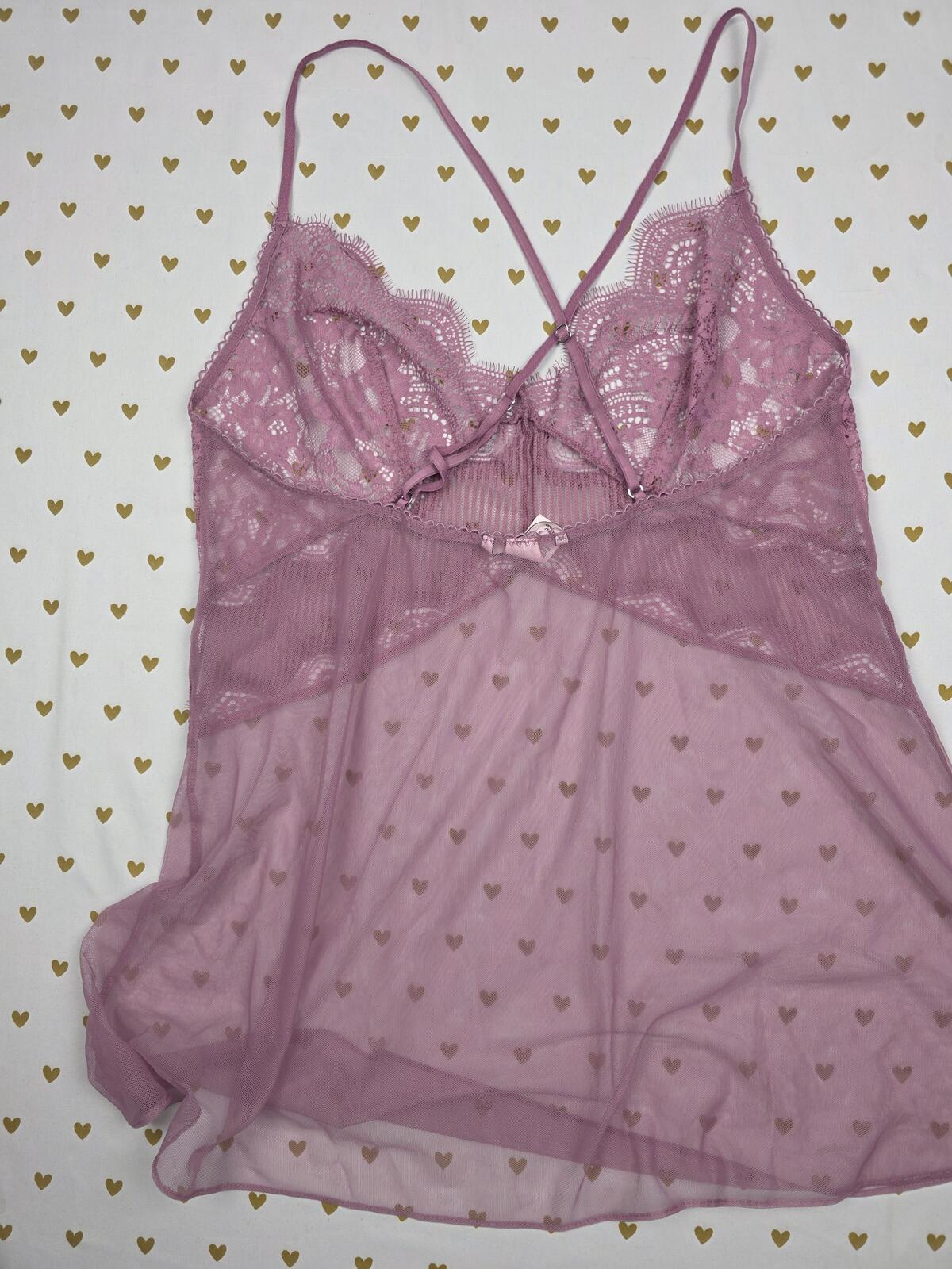 Victorias Secret Sexy Sheer Teddy Nightie Lingerie Slip LARGE Rose