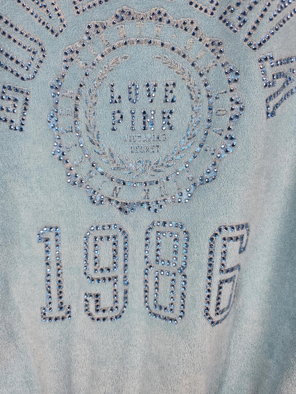 Victorias Secret Pink VINTAGE VELOUR Bling Studded Logo Hoodie Jacket Small Y2k