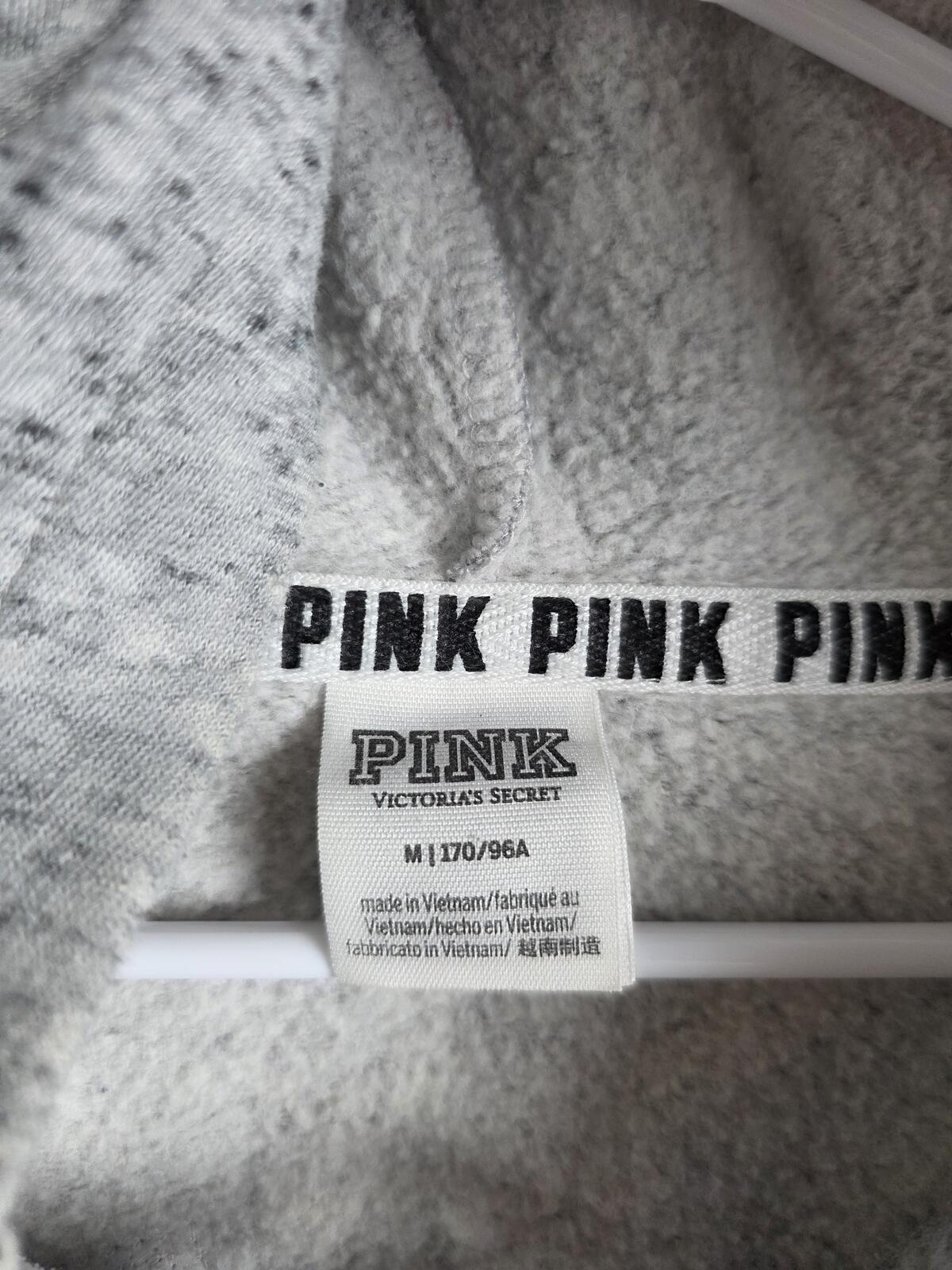 Victorias Secret Pink BLING SEQUINED Rose LOVE Pullover Hoodie Sweater Medium