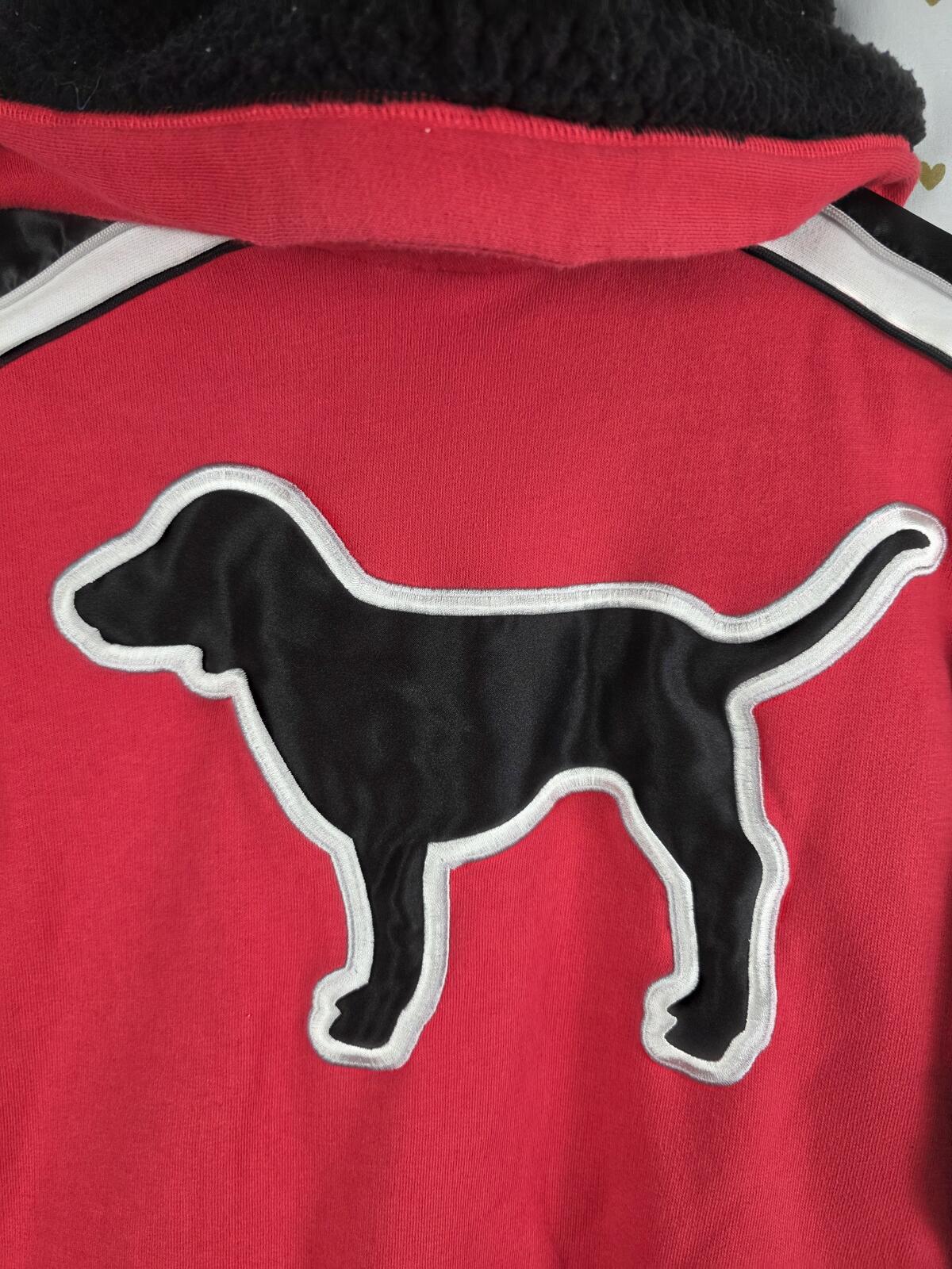 Victorias Secret Pink DOG LOGO Sherpa hoodie Sweater Pullover RED Xs