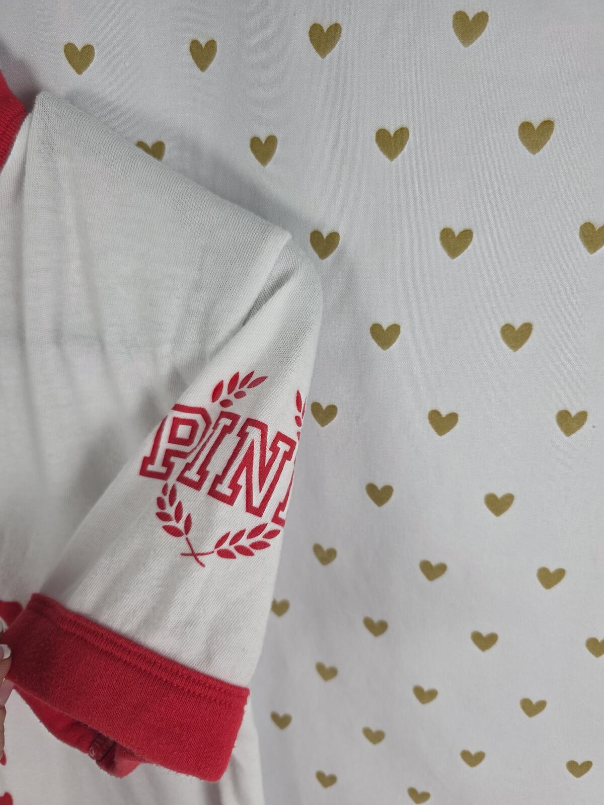 Victorias Secret PINK SUMMER DAZE Cute Ringer Tee shirt Red White MEDIUM