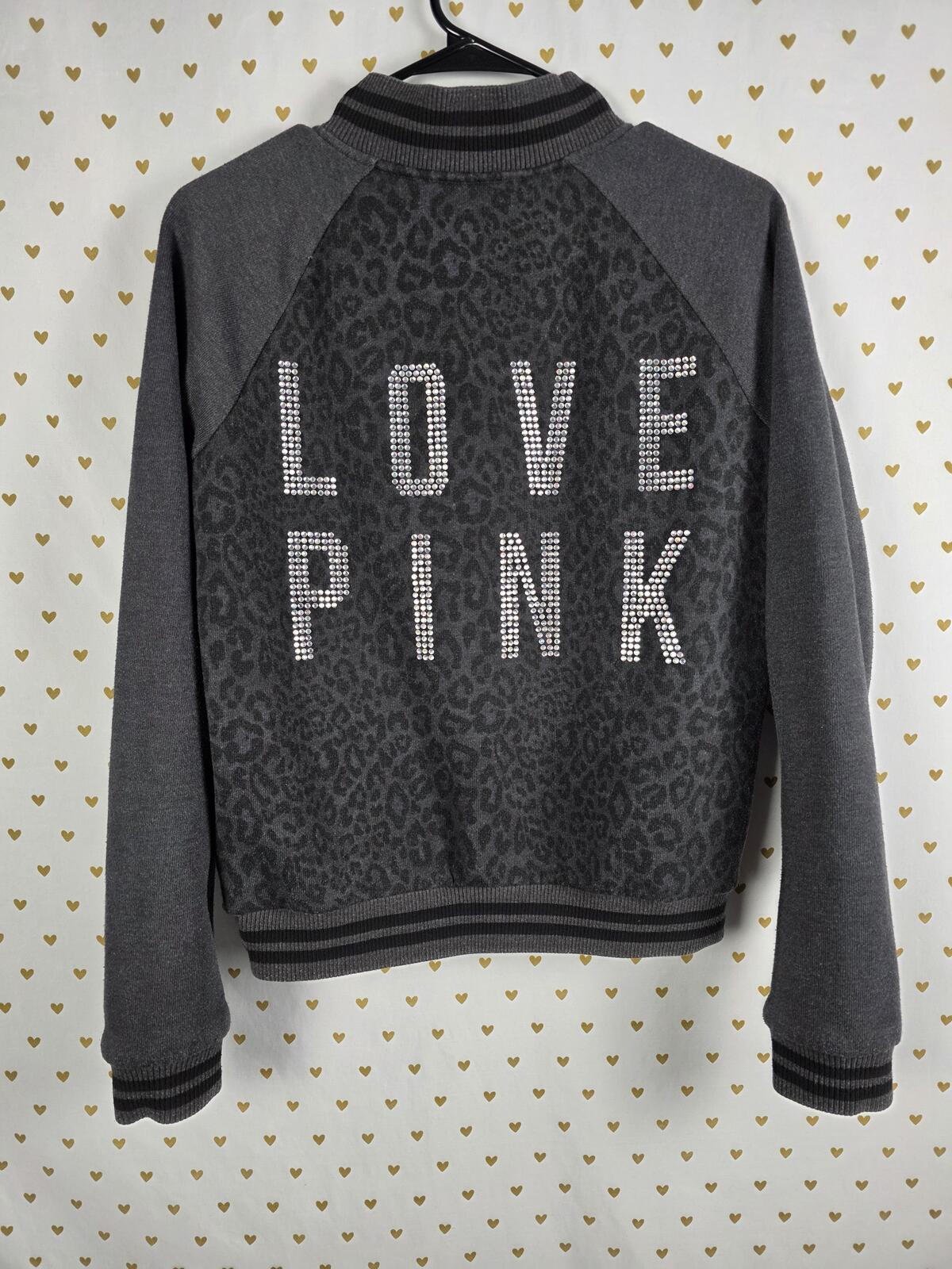 Victorias Secret Pink BLING CHEETAH LEOPARD Logo Varsity Bomber SMALL