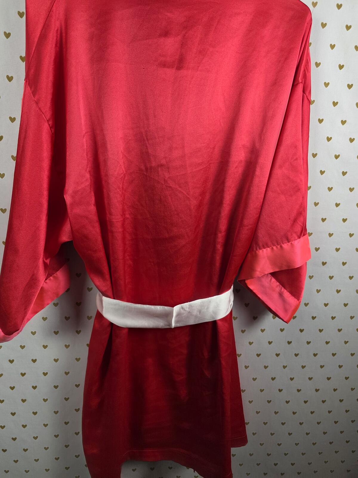 Victorias Secret Satin Silky Robe Red with POCKETS kimono Lounge Wrap MED LARGE