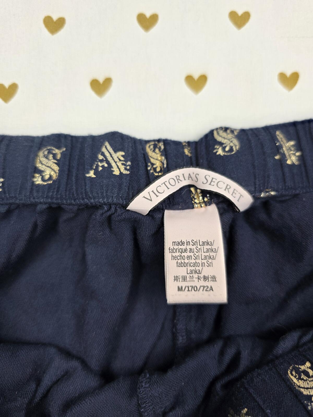 Victorias Secret Blue Foil Logo Medium Sleep Shorts Boxers Pajama Bottoms