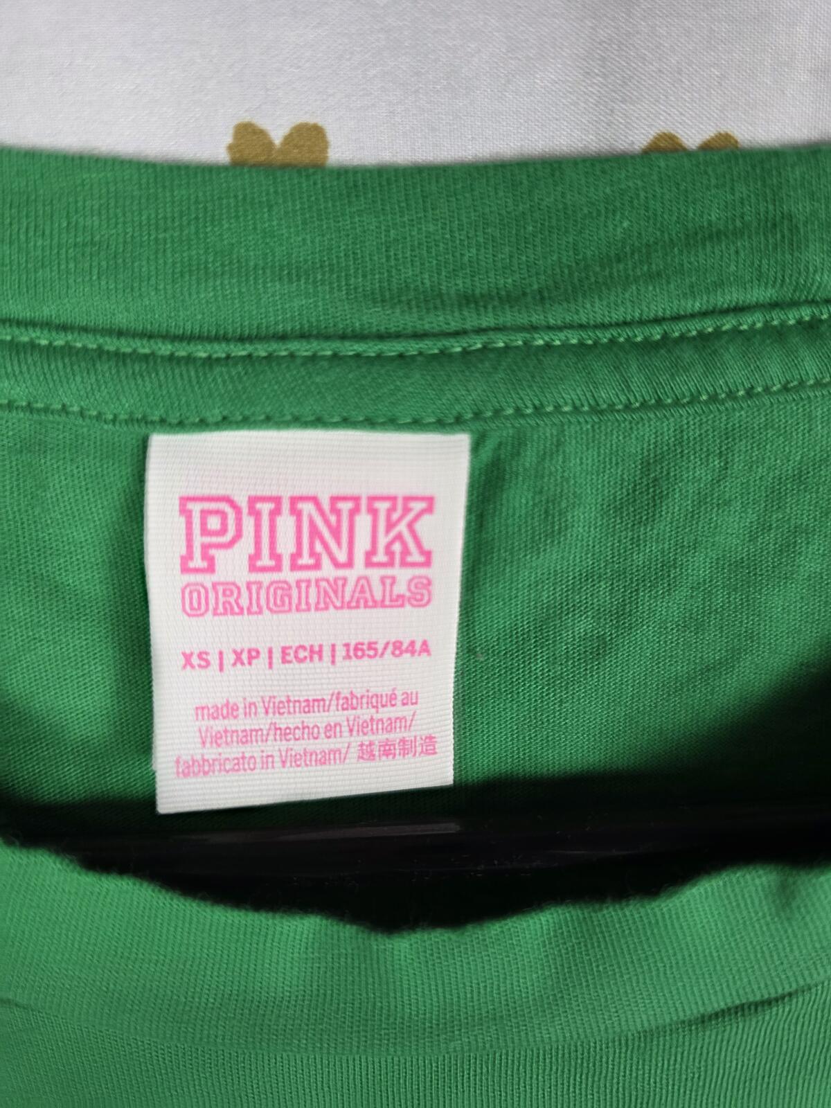 Victorias Secret PINK GLITTER HEART Campus Originals Green XS Oversized