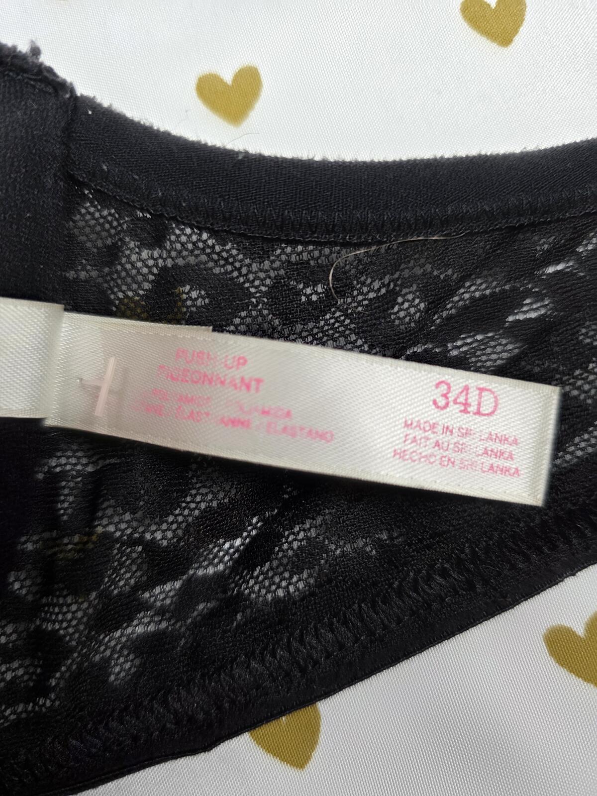 Victorias Secret PINK Strappy Caged front close leopard Accent Bra 34D Push Up