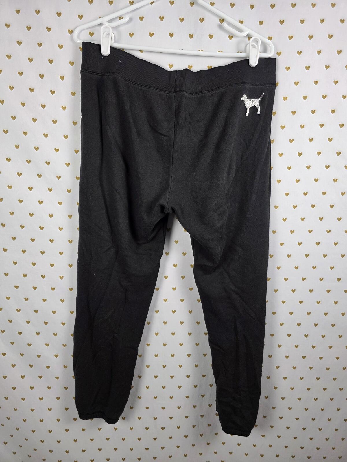 Victorias Secret PINK BLING STUDDED Vintage Logo Sweats Black Medium