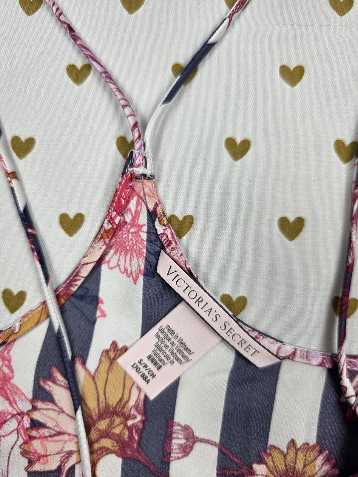 Victorias Secret Striped Floral Strappy Satin Babydoll Tank Top SMALL