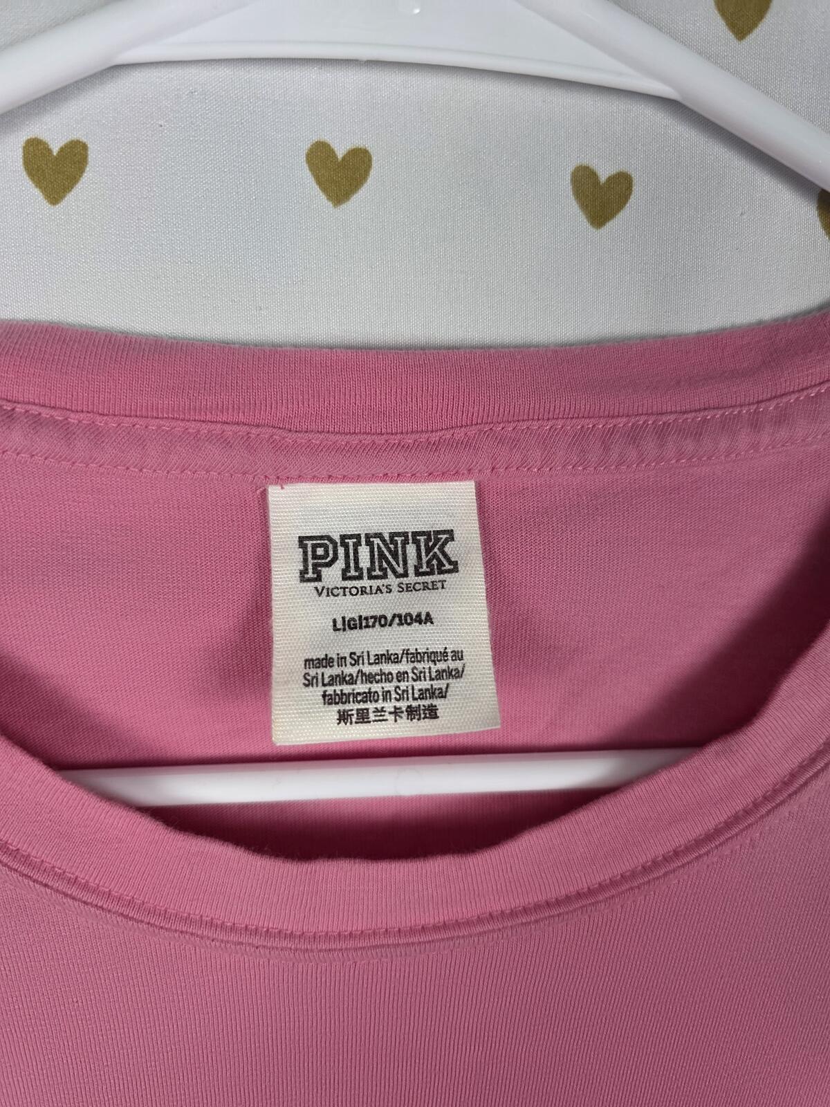 Victorias Secret PINK BLING Shine Glitter crest Logo long sleeve Tee shirt L