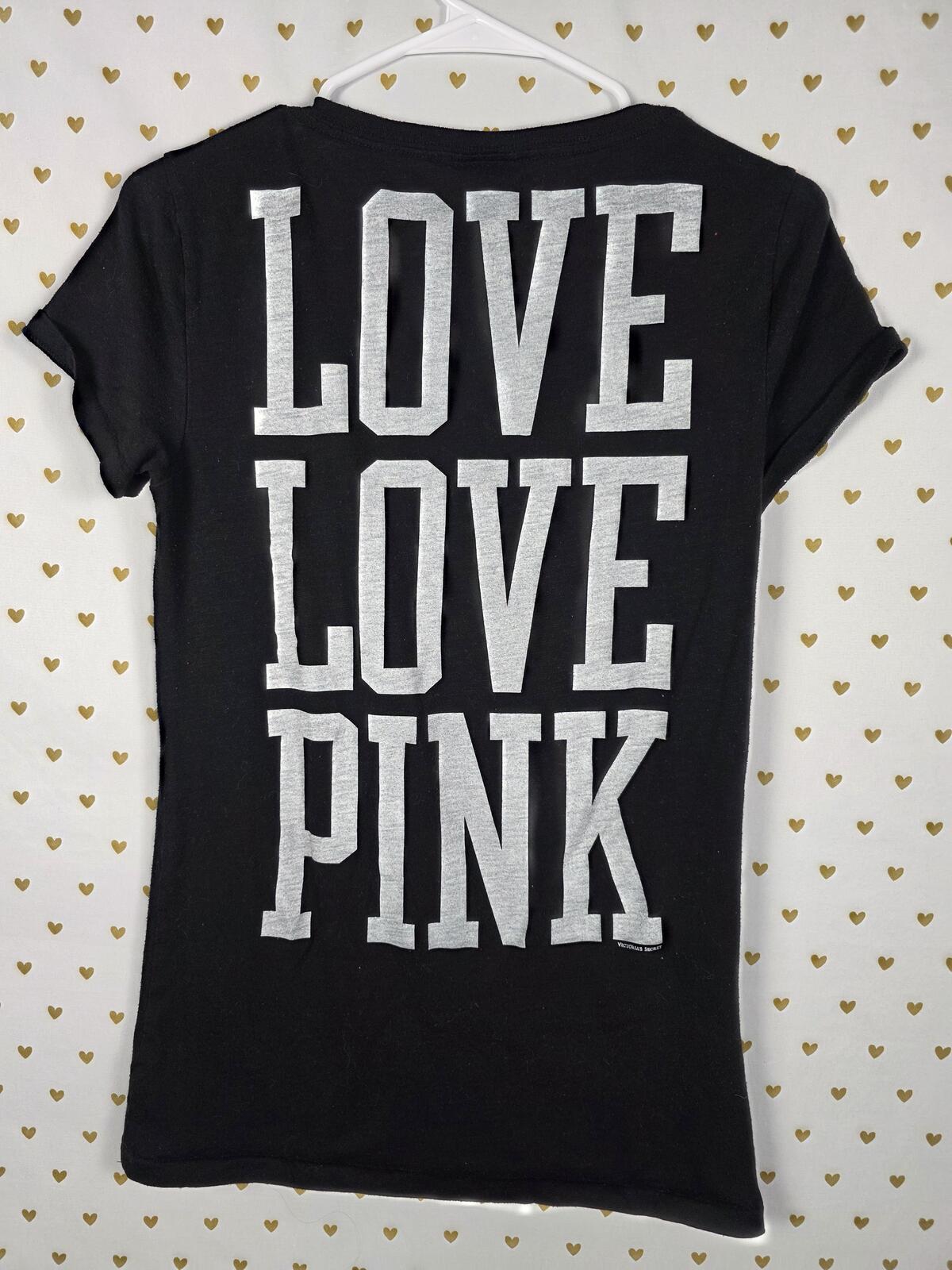 Victorias Secret PINK VINTAGE Y2k Embroidered 86 Black Tee Shirt MEDIUM