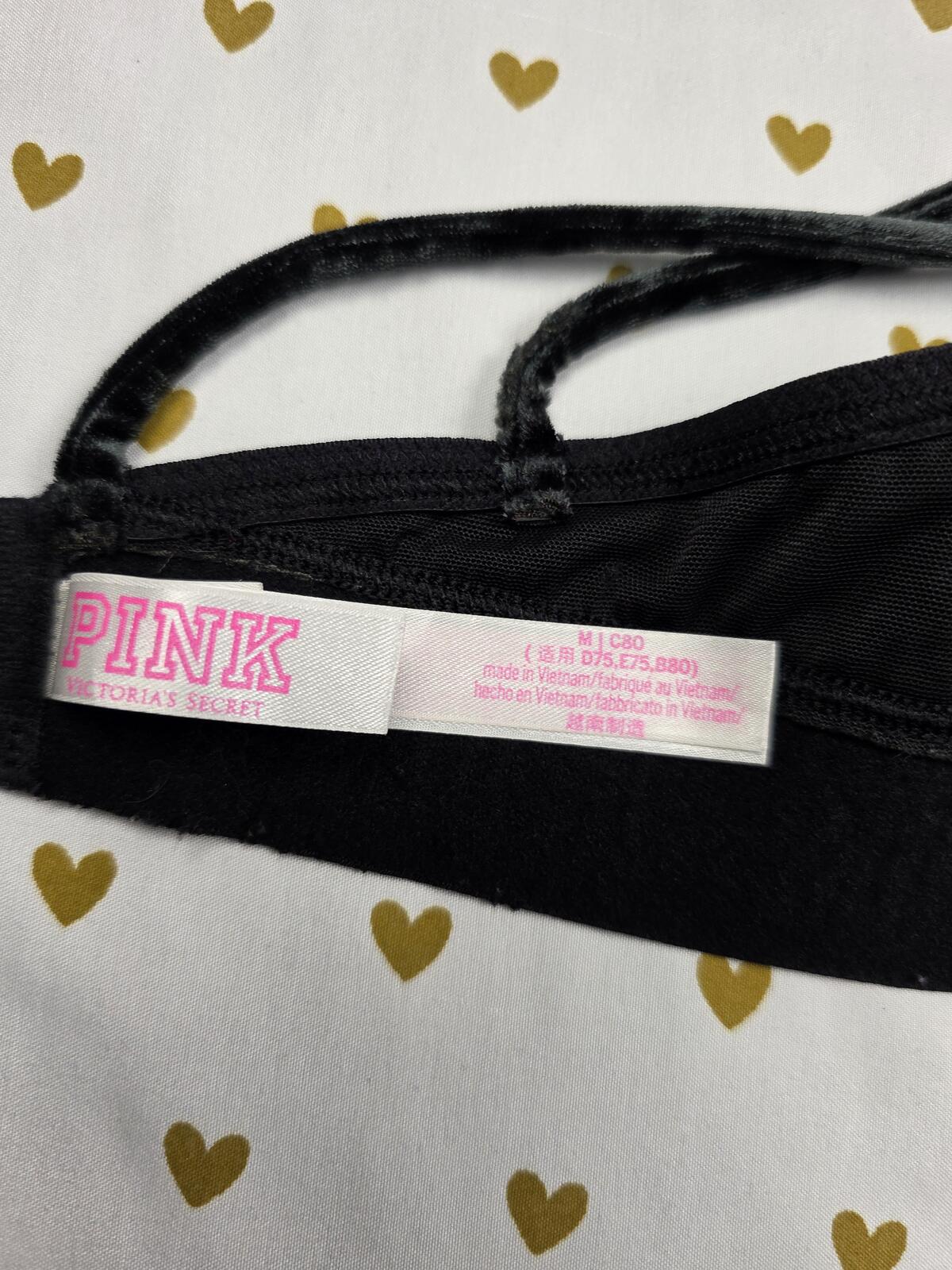 Victorias Secret Pink Black velvet Medium Strappy Bralette Bra Top Tank
