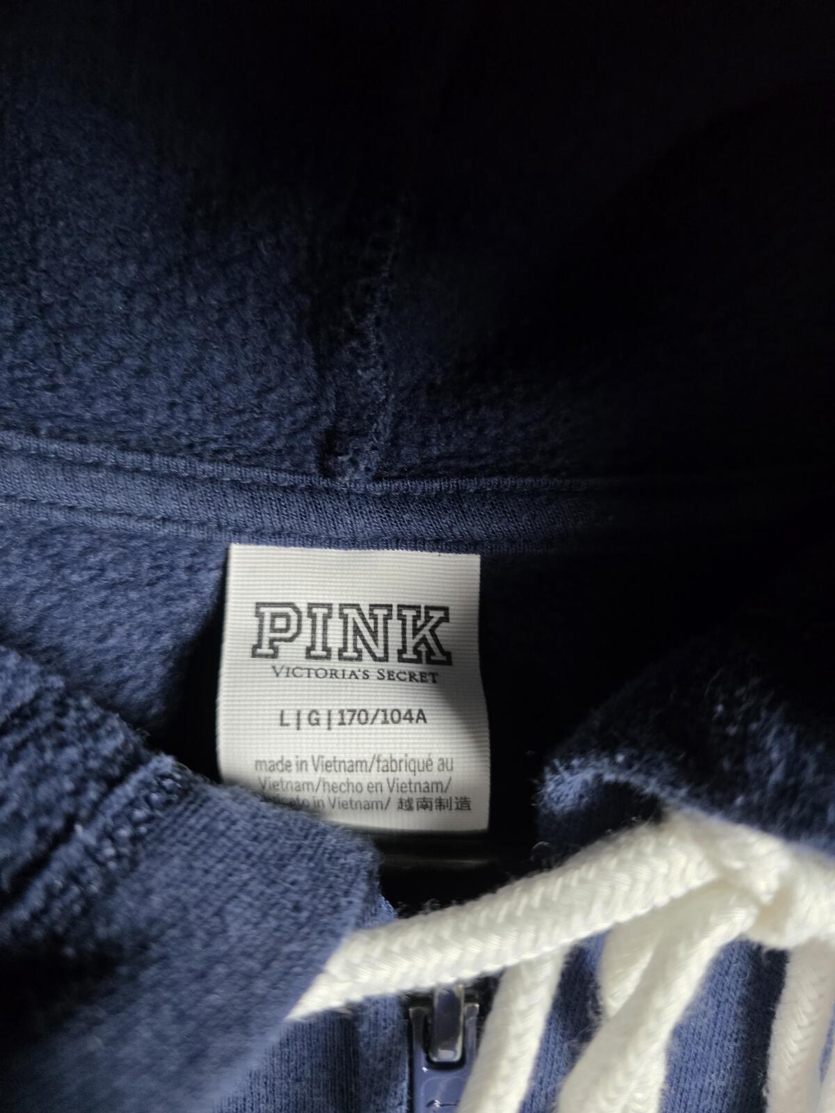 Victorias Secret Pink Blue Glitter BLING Full Zip Hoodie Jacket LARGE