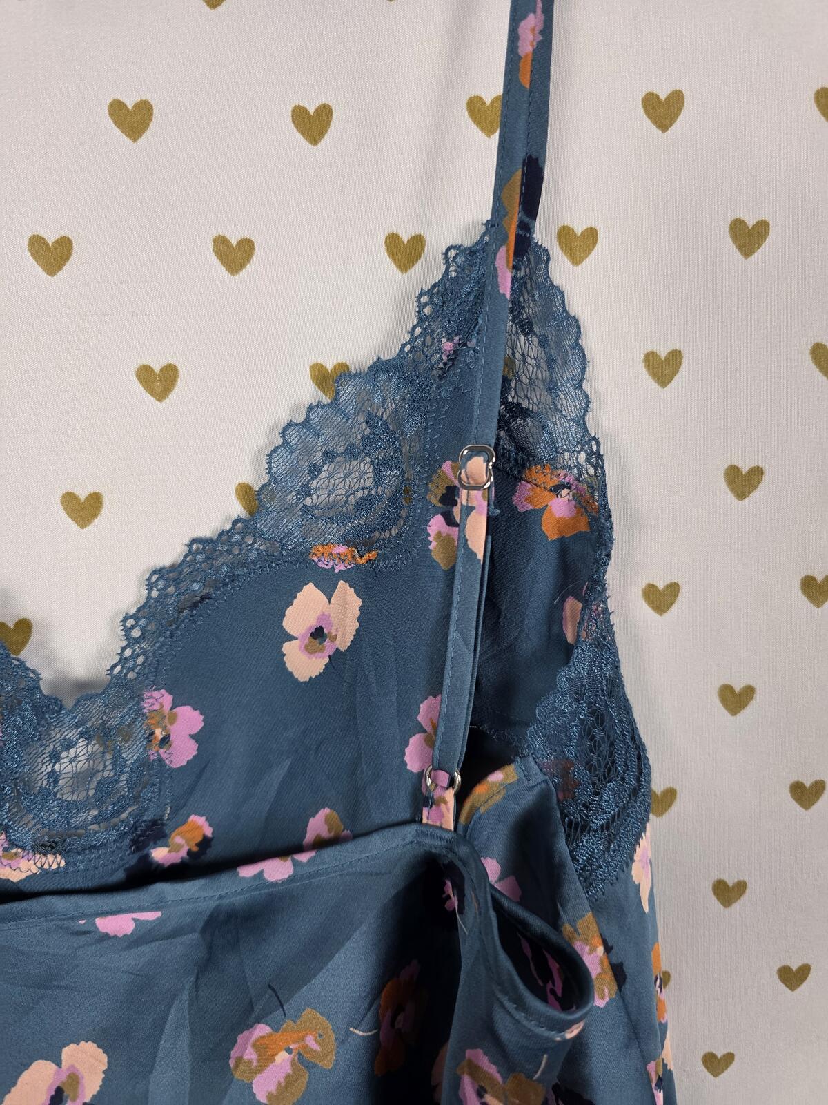 Victorias Secret Floral Lace Lined Babydoll Tank Top vintage Satin LARGE