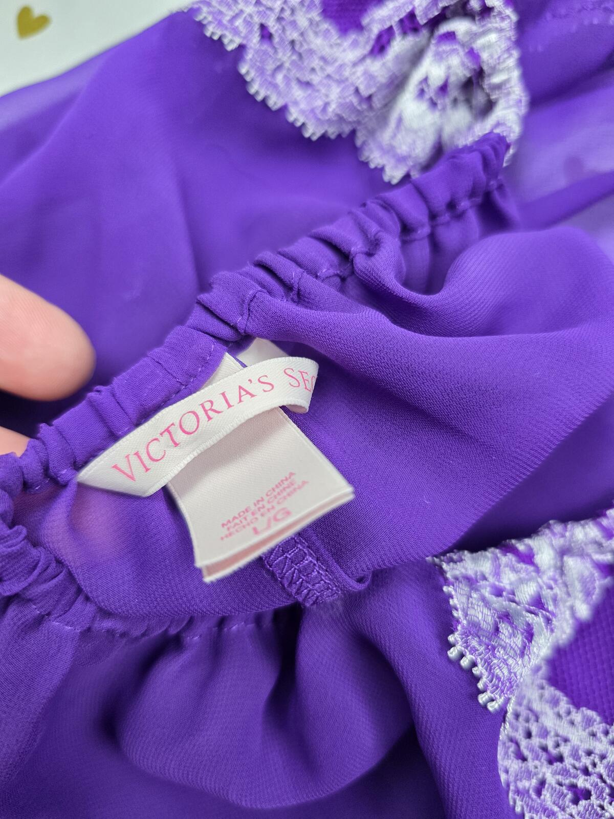 Victorias Secret Purple Lace Halter Sheer Tie Nightie Lingerie Babydoll LARGE