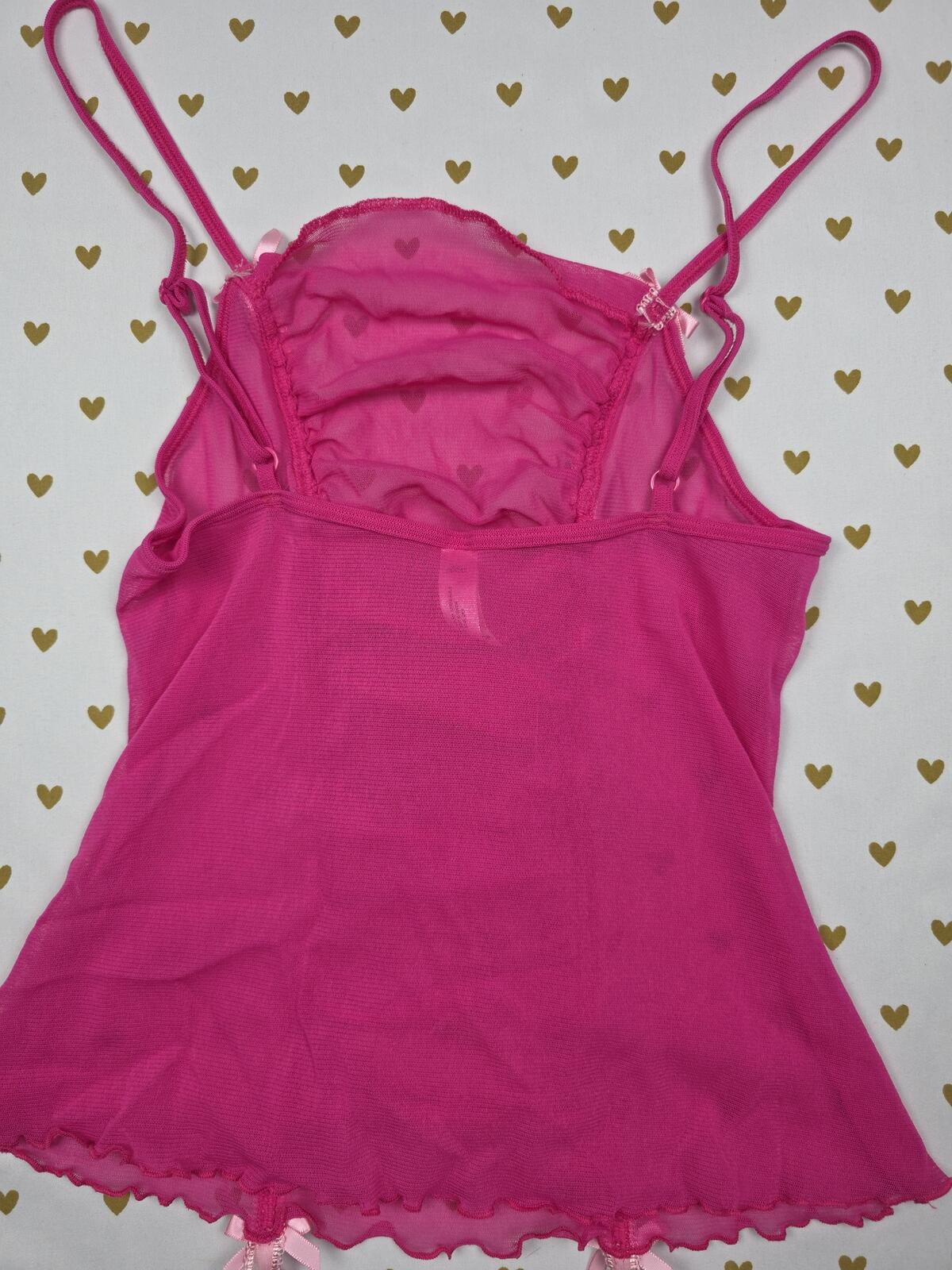 Victorias Secret Vintage Y2k Medium MESH Tank Top Babydoll Sheer Bow