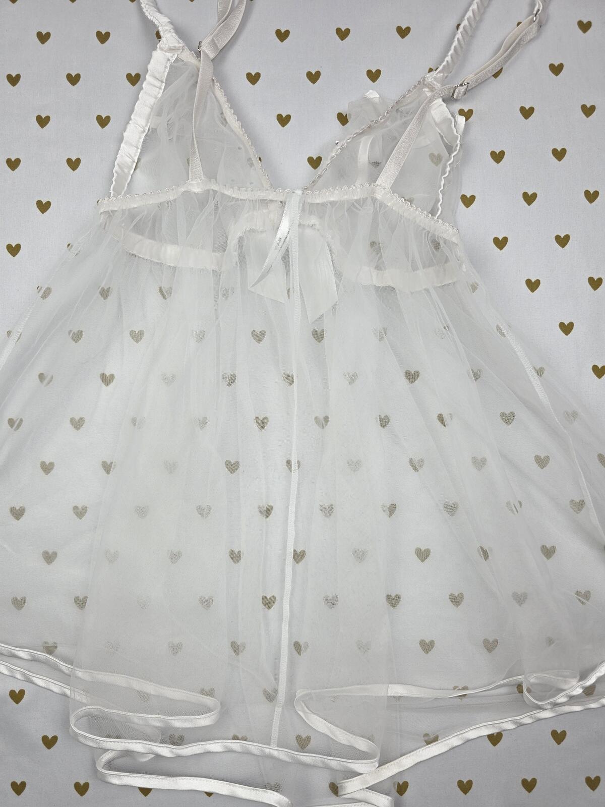 Victorias Secret BRIDAL I DO Bling Babydoll Lingerie Nightie Sheer White SMALL