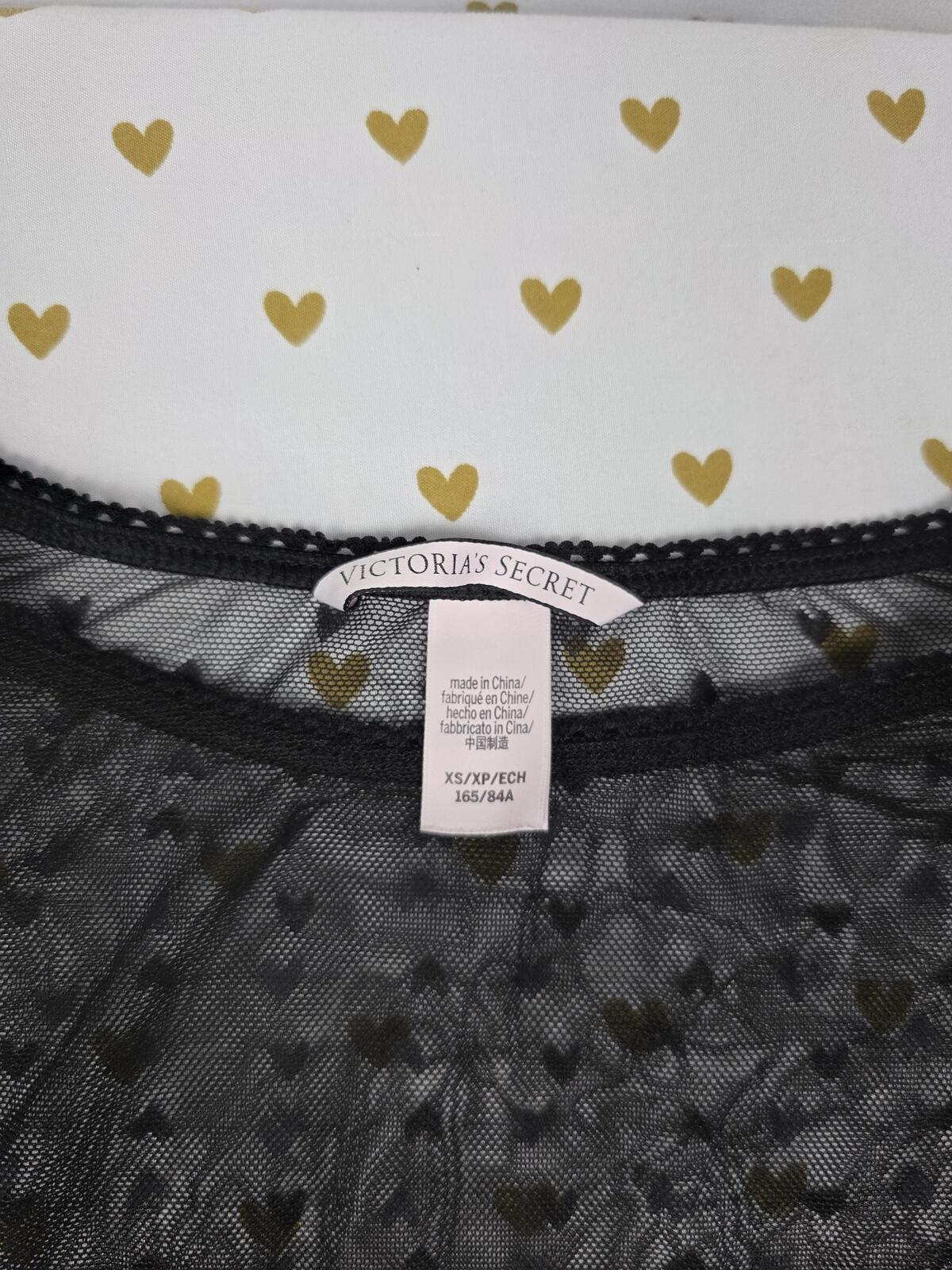 Victorias Secret Sheer Polka Dot Heart Long Sleeve Bodysuit XS